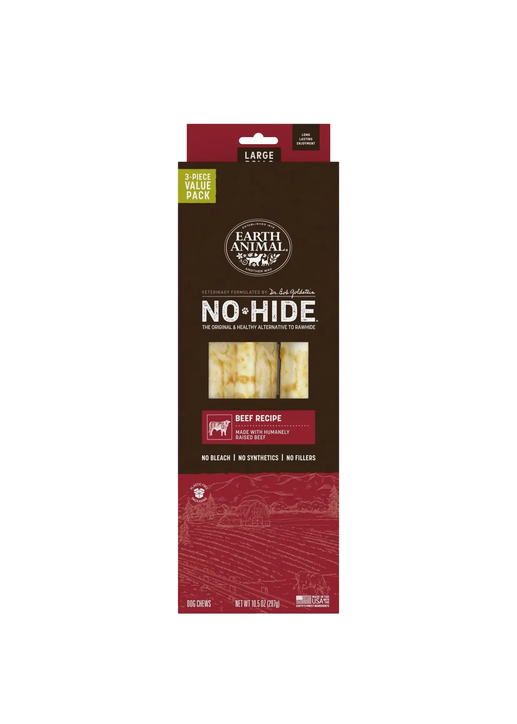 Earth Animal Earth Animal Dog No-Hide Beef Large Rolls - 3 piece Value Pack