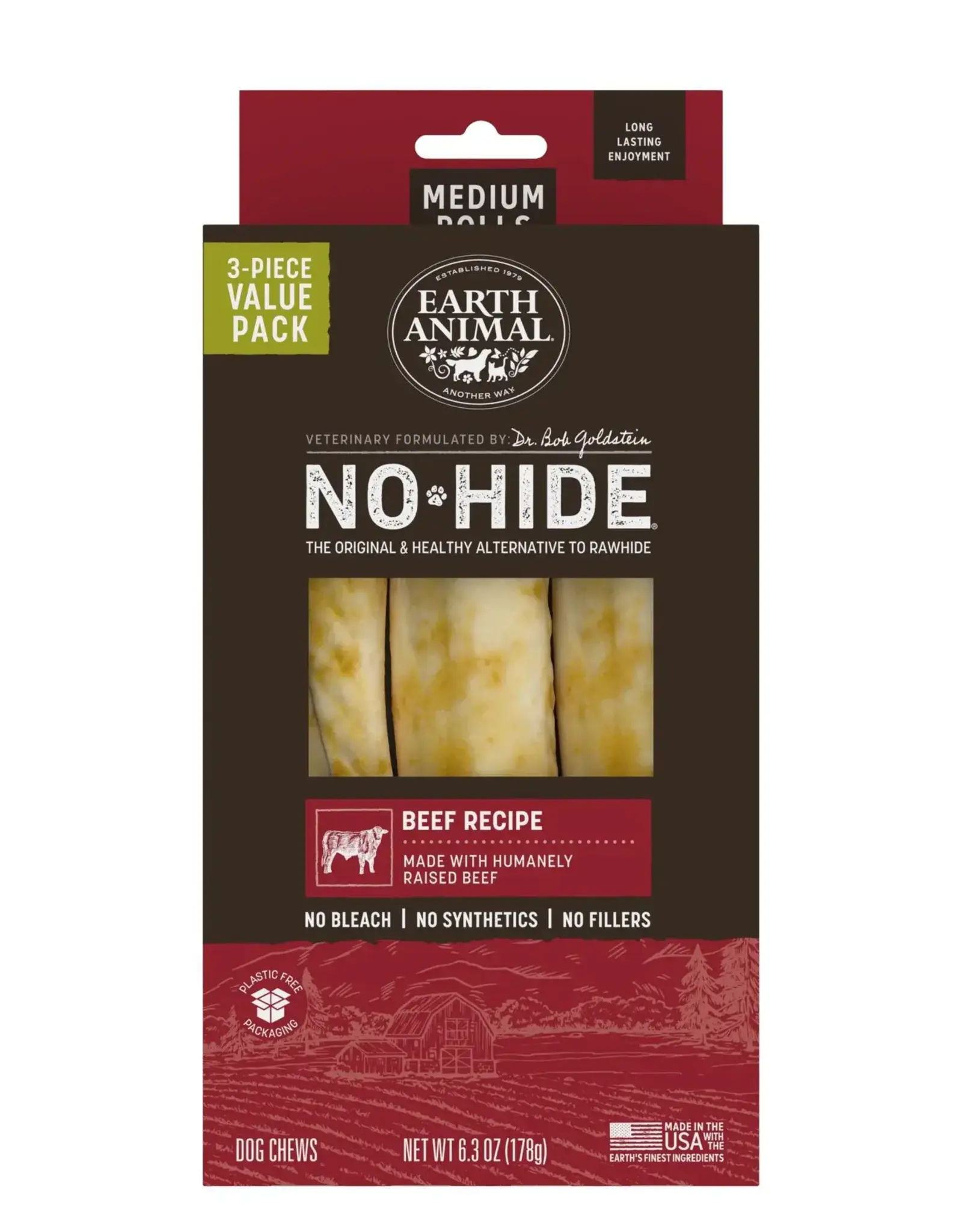 Earth Animal Earth Animal Dog No-Hide Beef Medium Rolls - 3 piece Value Pack