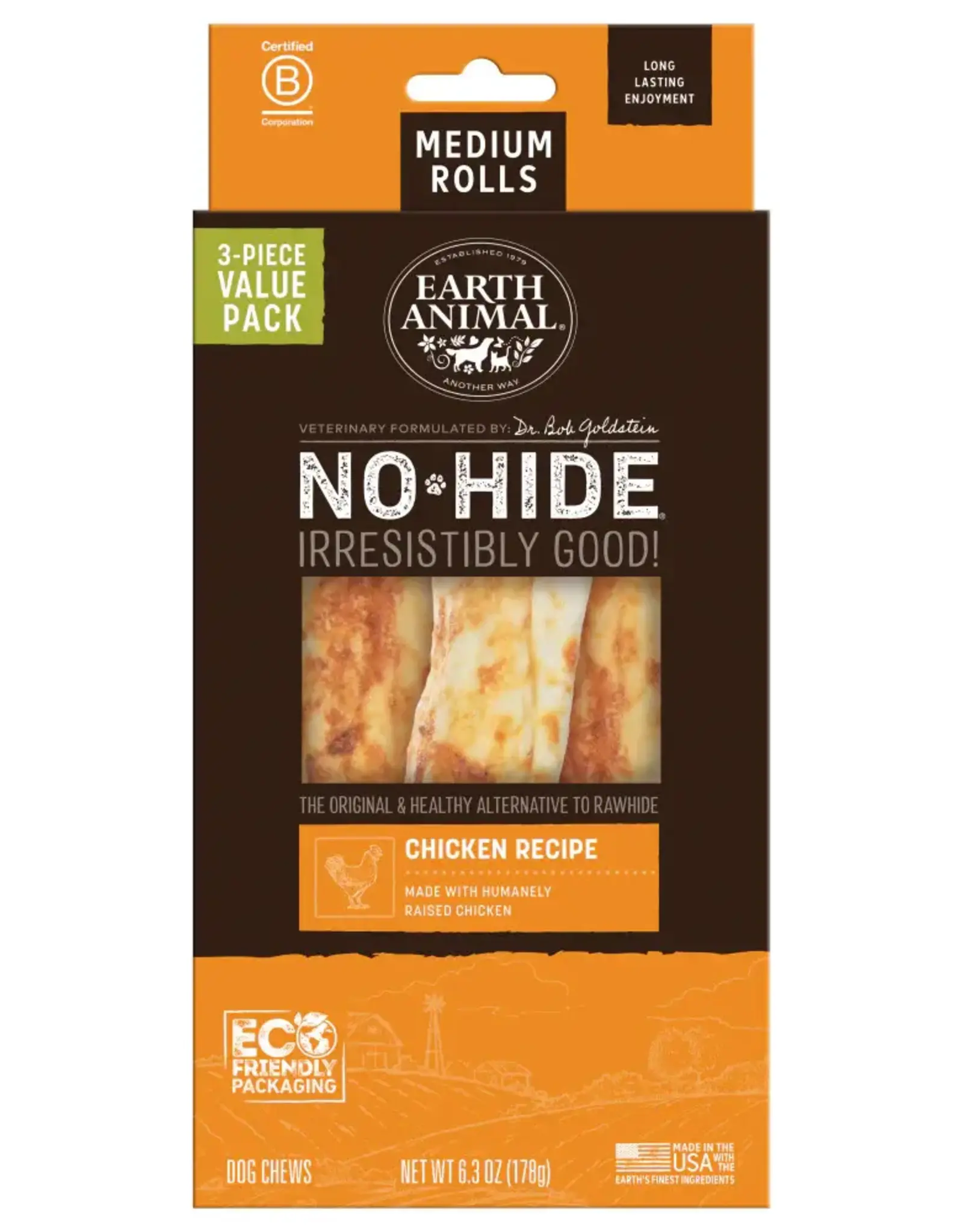 Earth Animal Earth Animal Dog No-Hide Chicken Medium Rolls - 3 piece Value Pack