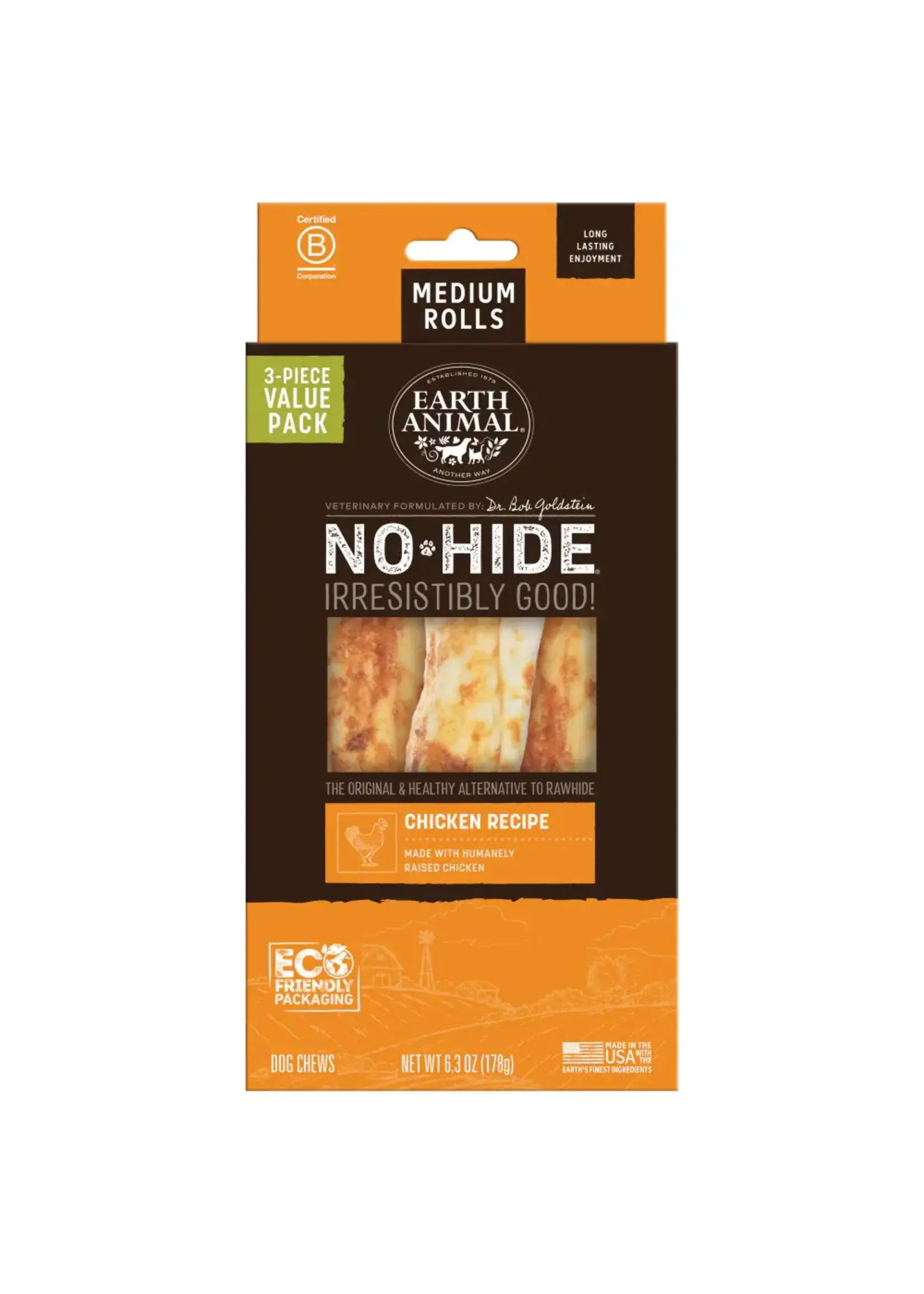 Earth Animal Earth Animal Dog No-Hide Chicken Medium Rolls - 3 piece Value Pack