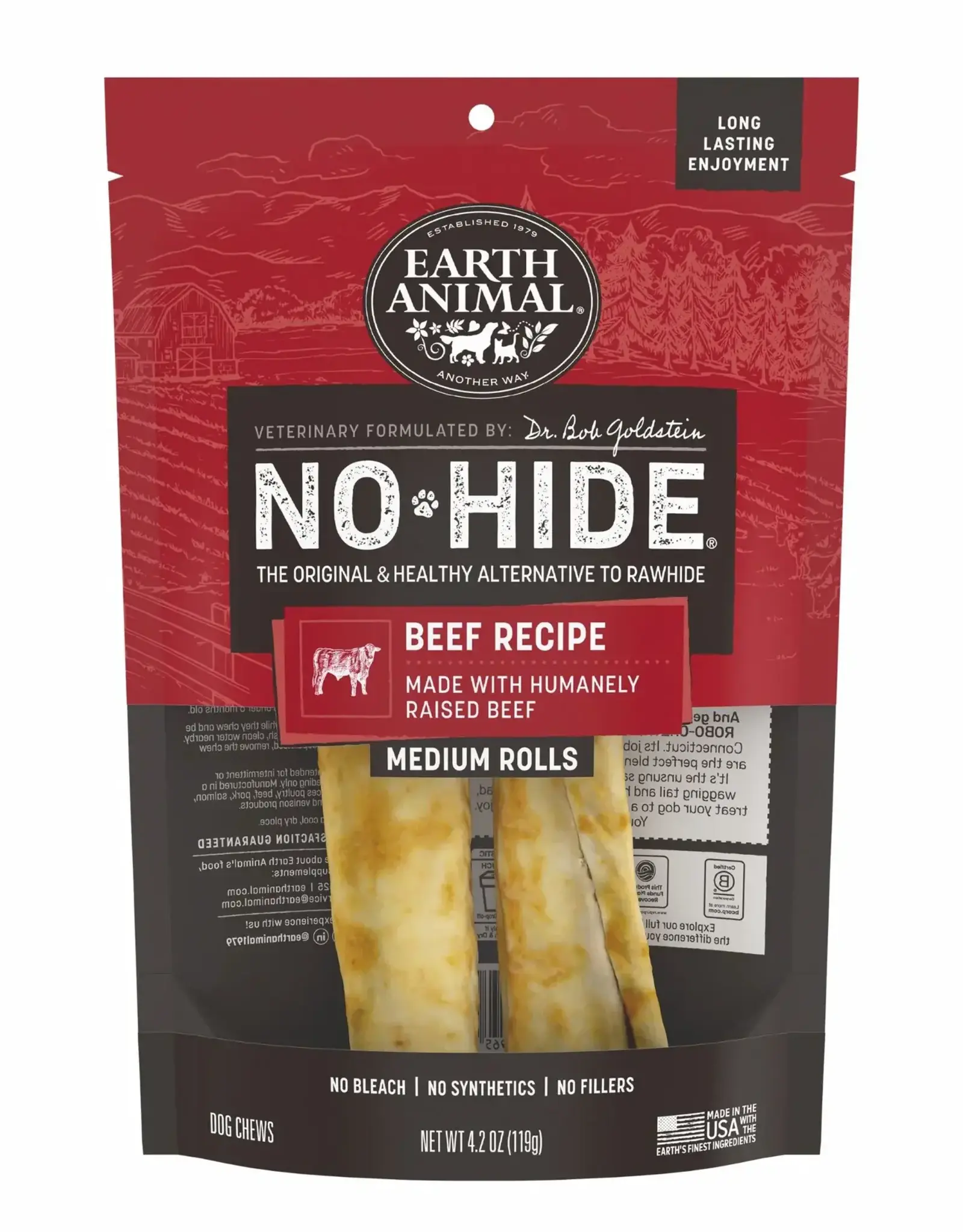 Earth Animal Earth Animal Dog No-Hide Beef Medium Rolls - 2 Pack