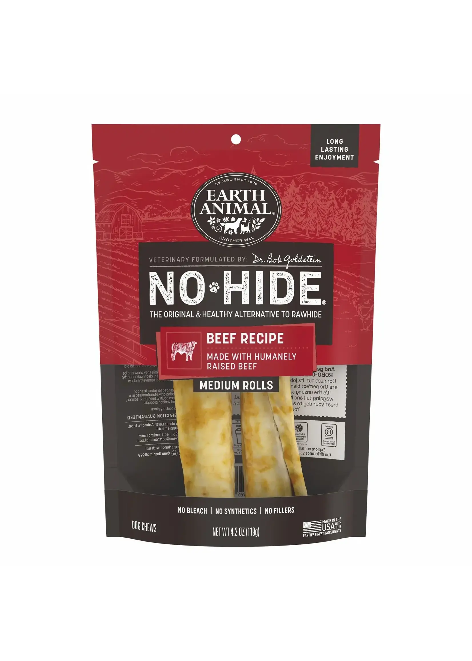 Earth Animal Earth Animal Dog No-Hide Beef Medium Rolls - 2 Pack