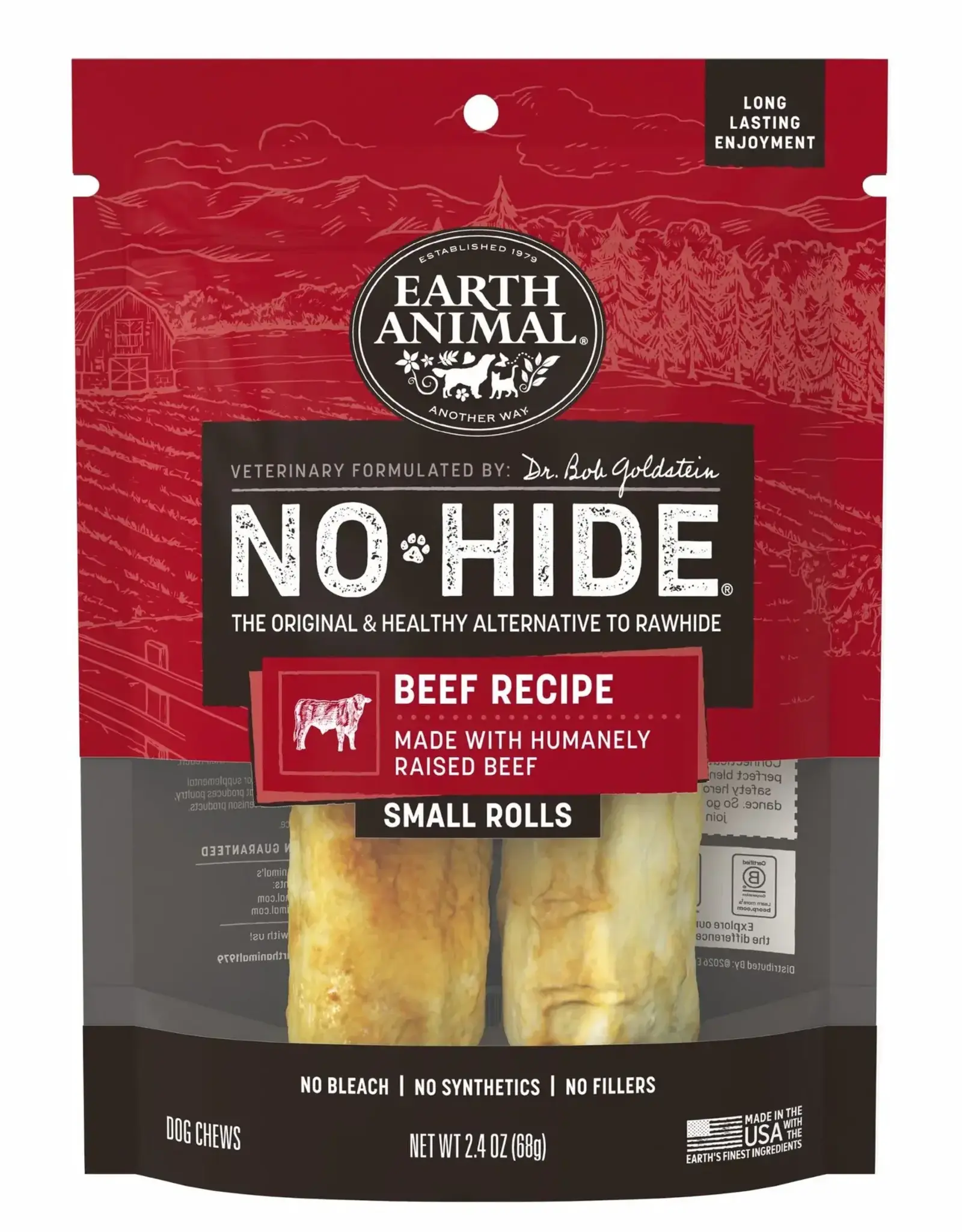 Earth Animal Earth Animal Dog No-Hide Beef Small Rolls - 2 Pack