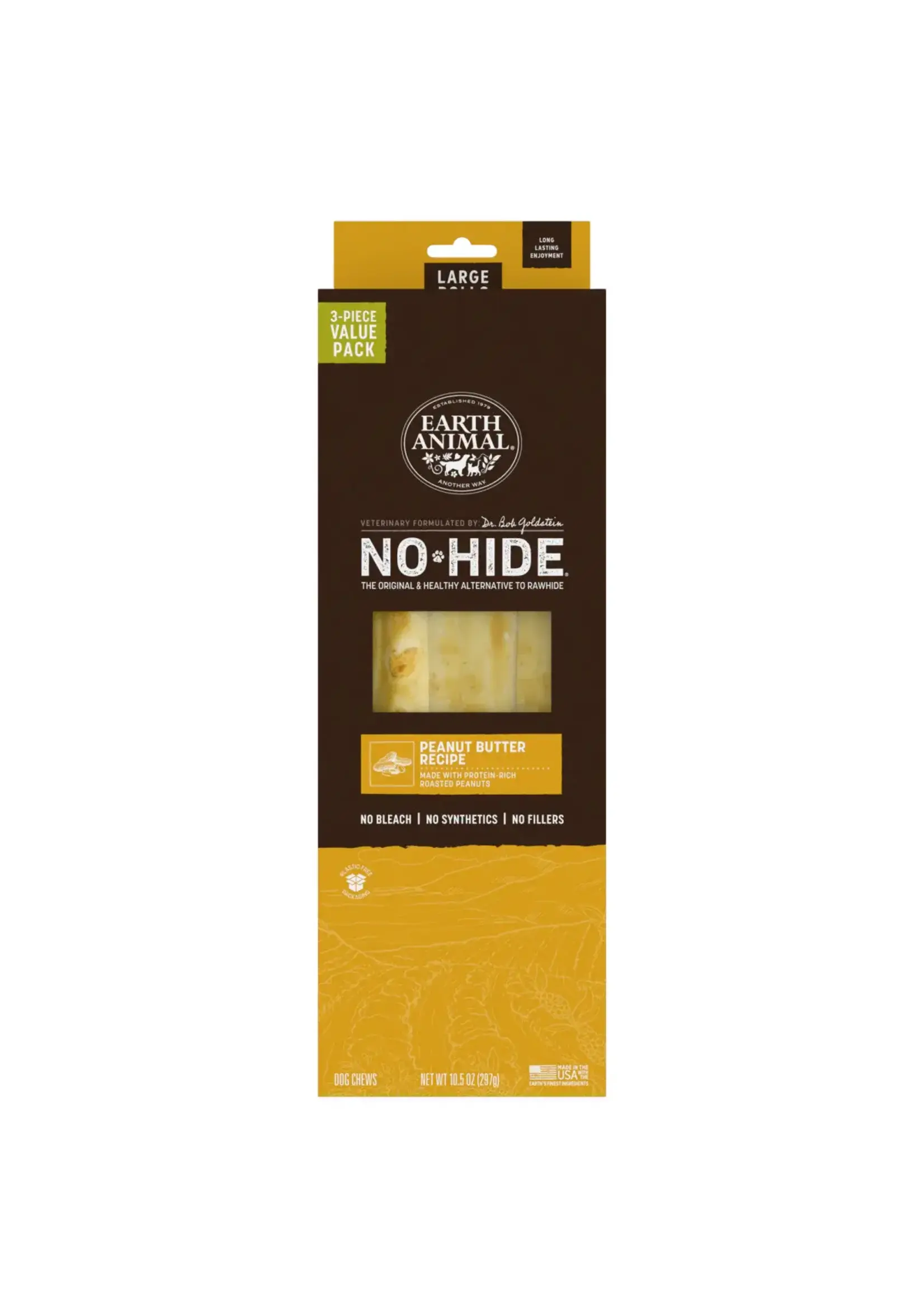 Earth Animal Earth Animal Dog No-Hide Peanut Butter Large Rolls - 3 piece Value Pack