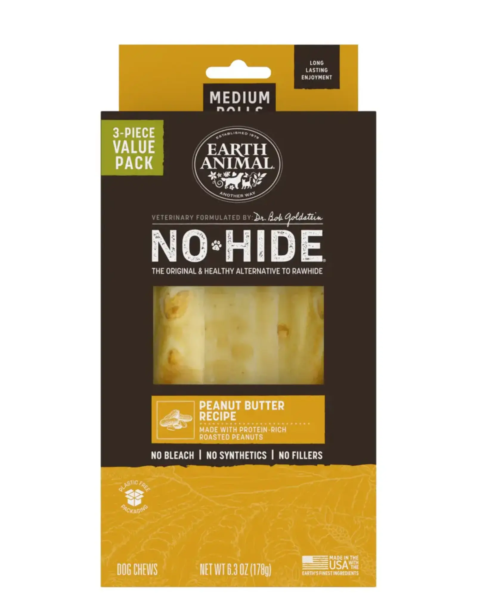 Earth Animal Earth Animal Dog No-Hide Peanut Butter Medium Rolls - 3 piece Value Pack