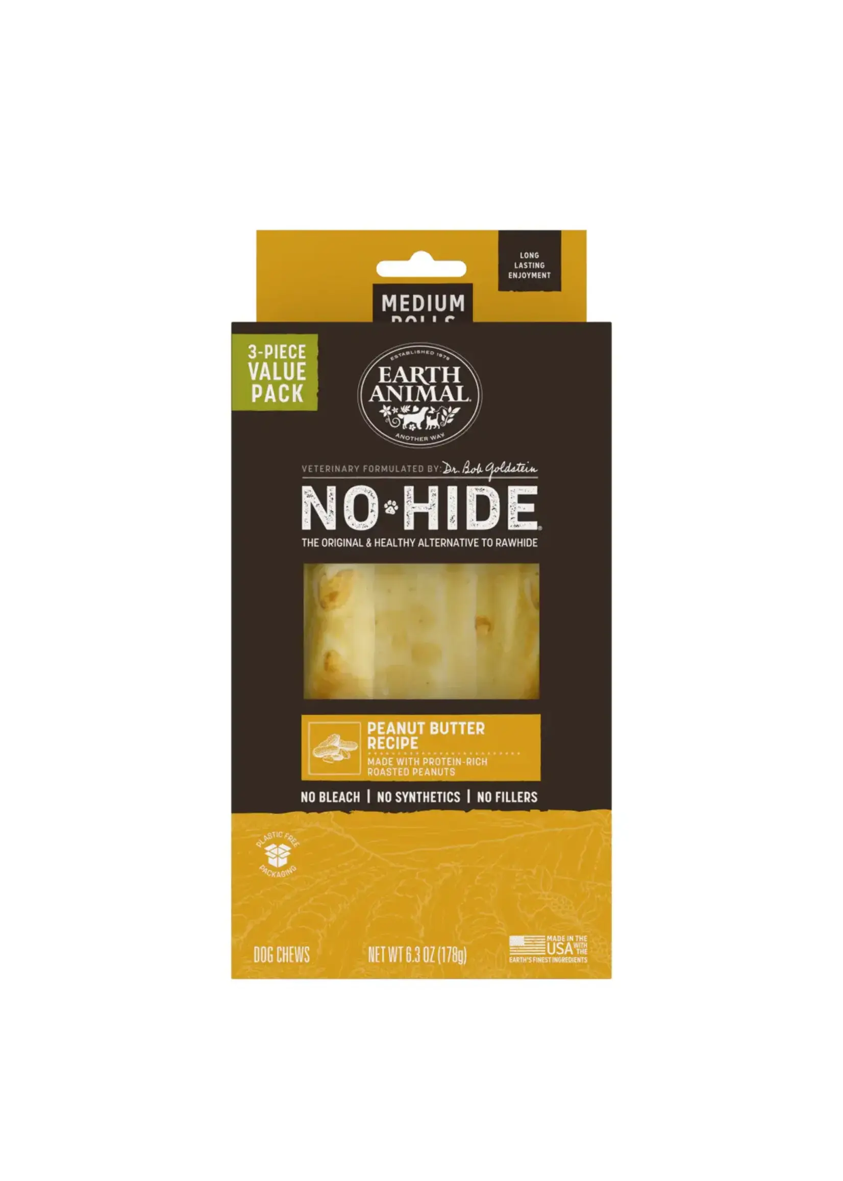 Earth Animal Earth Animal Dog No-Hide Peanut Butter Medium Rolls - 3 piece Value Pack