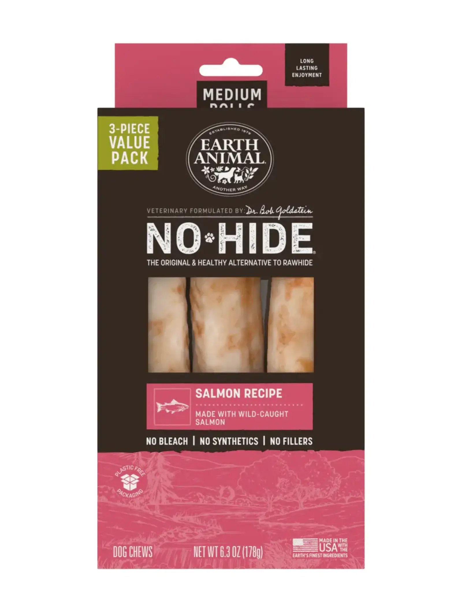 Earth Animal Earth Animal Dog No-Hide Salmon Medium Rolls - 3 piece Value Pack