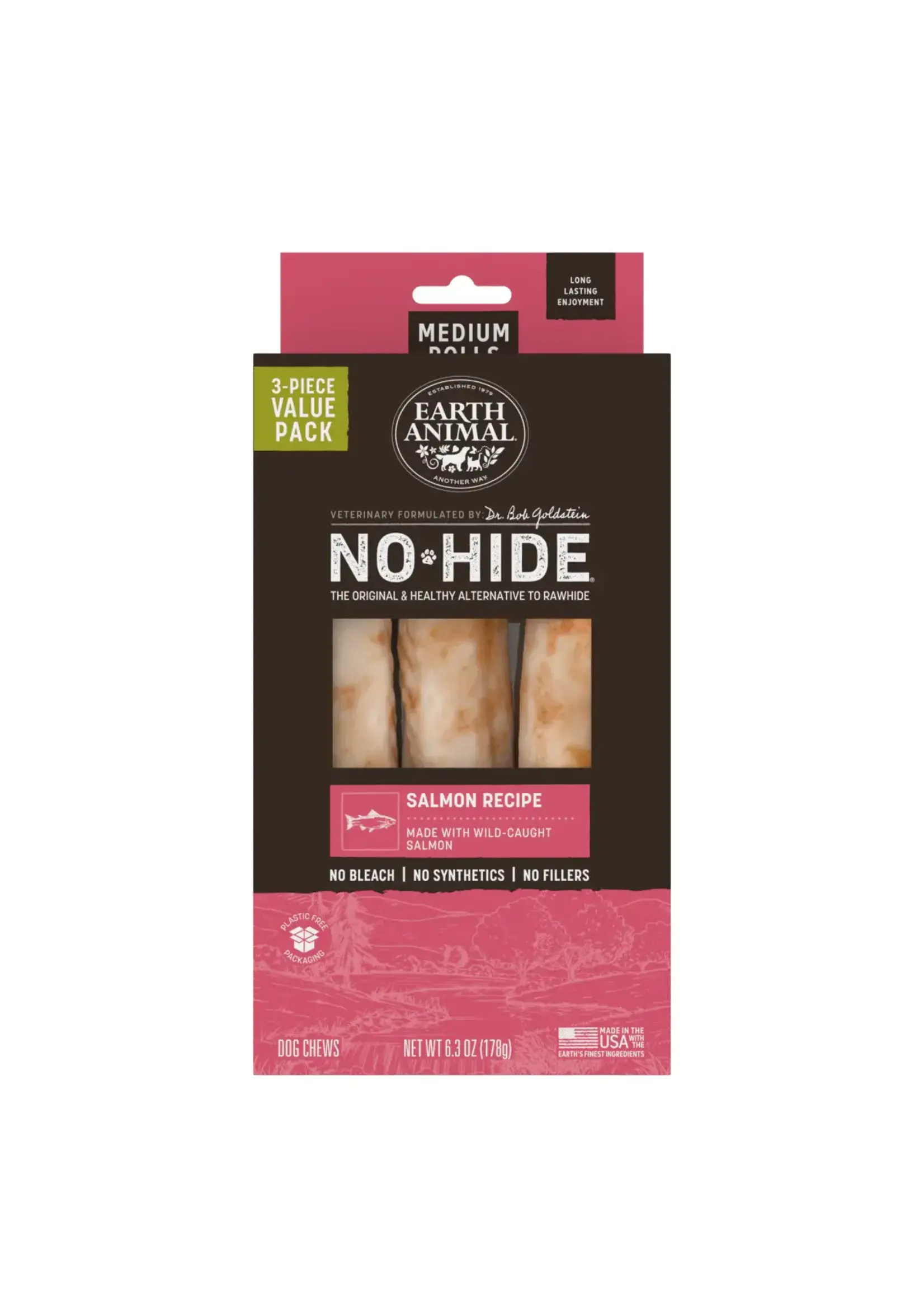 Earth Animal Earth Animal Dog No-Hide Salmon Medium Rolls - 3 piece Value Pack
