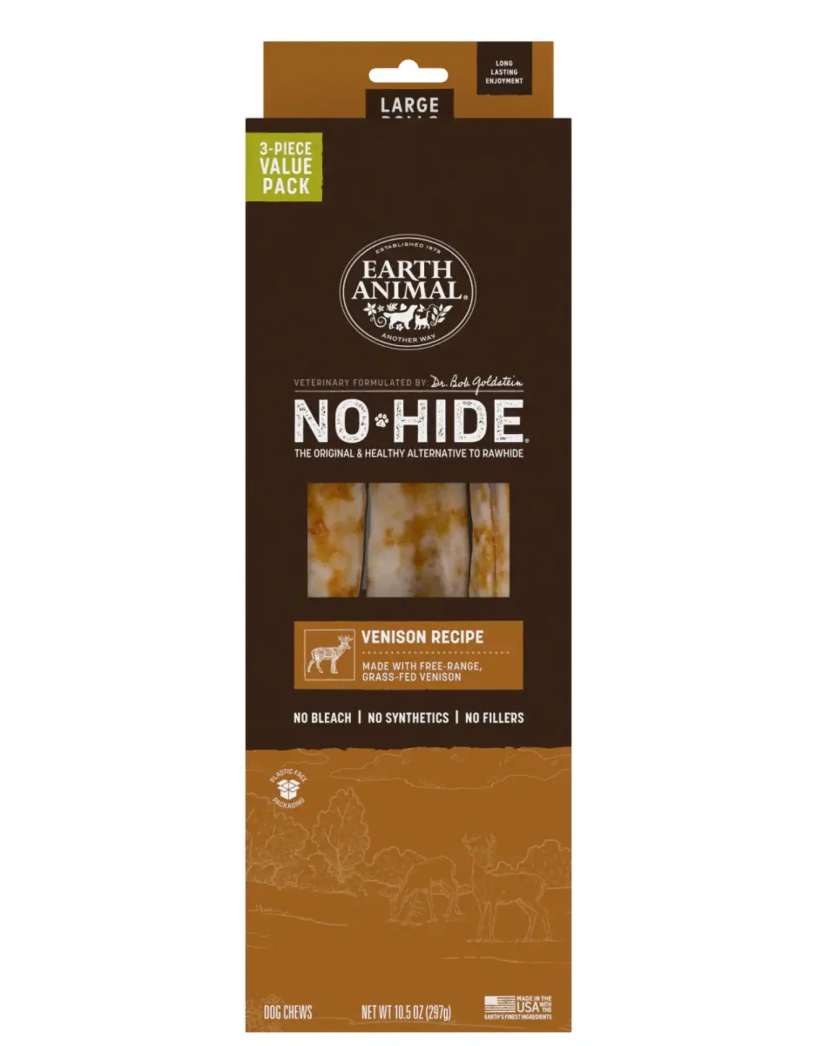 Earth Animal Earth Animal Dog No-Hide Venison Large Rolls - 3 piece Value Pack