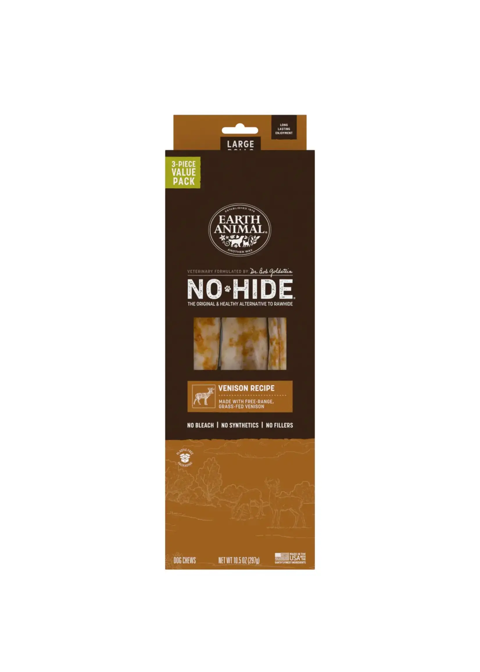 Earth Animal Earth Animal Dog No-Hide Venison Large Rolls - 3 piece Value Pack