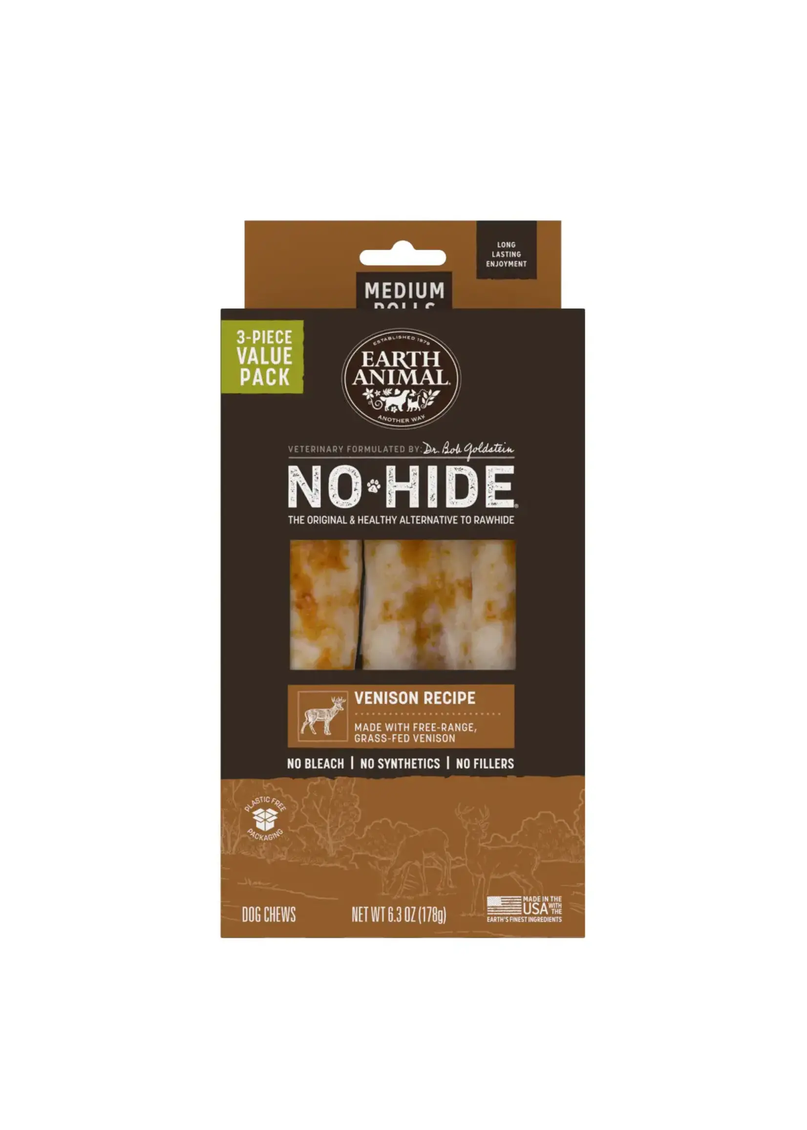 Earth Animal Earth Animal Dog No-Hide Venison Medium Roll - 3 piece Value Pack