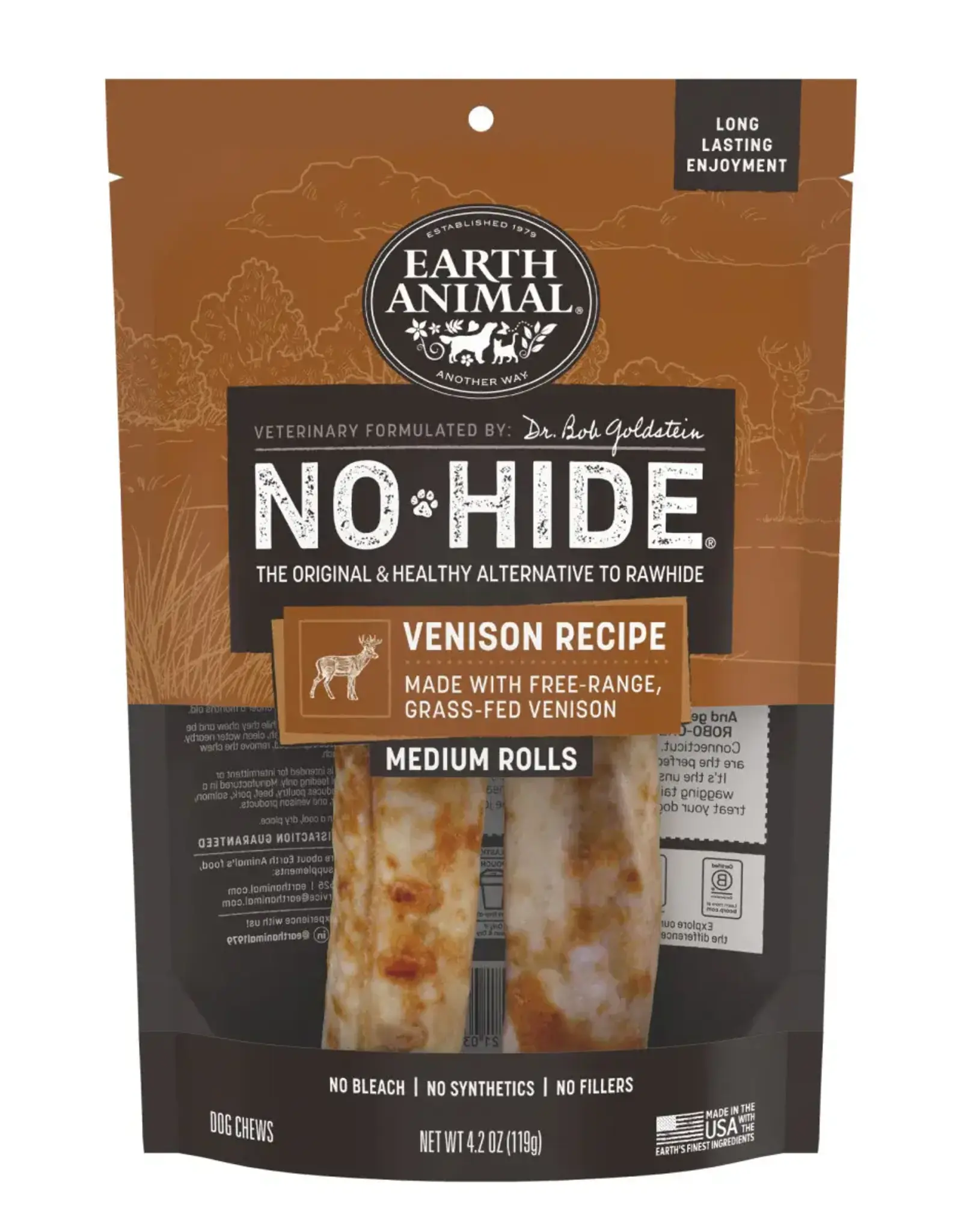 Earth Animal Earth Animal Dog No-Hide Venison Medium Rolls - 2 Pack