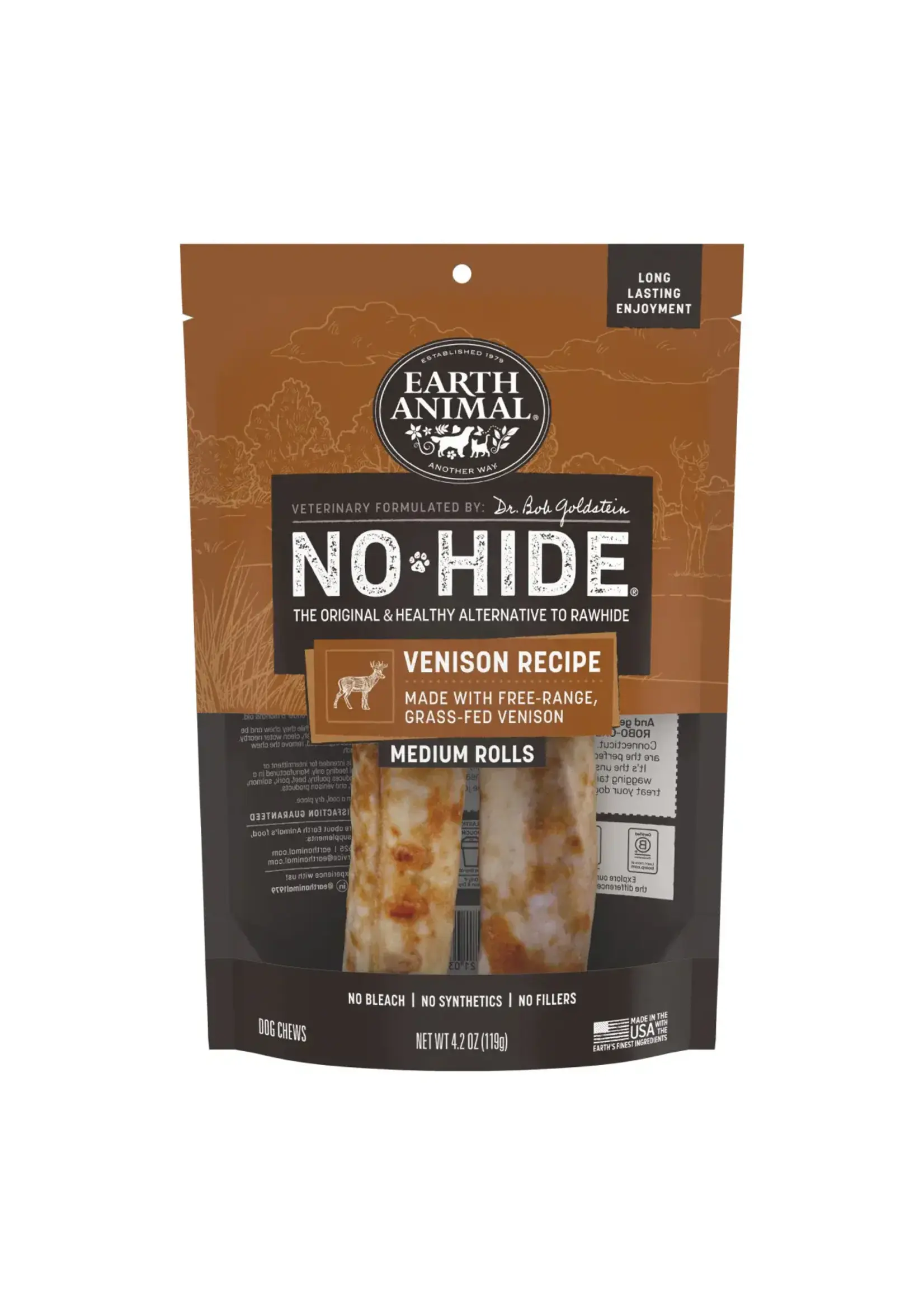 Earth Animal Earth Animal Dog No-Hide Venison Medium Rolls - 2 Pack