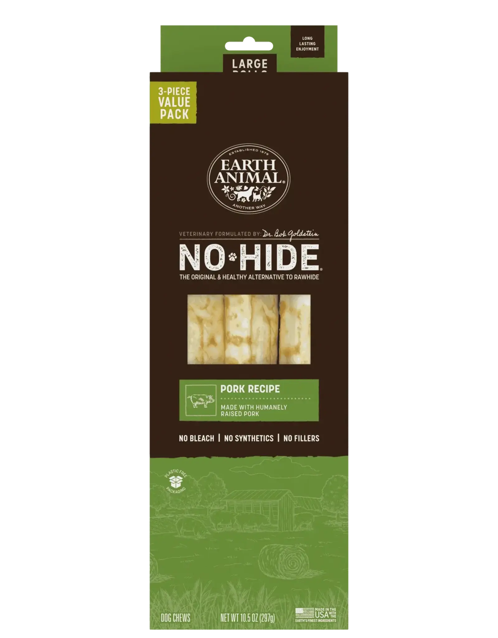 Earth Animal Earth Animal Dog No-Hide Pork Large Rolls - 3 piece Value Pack