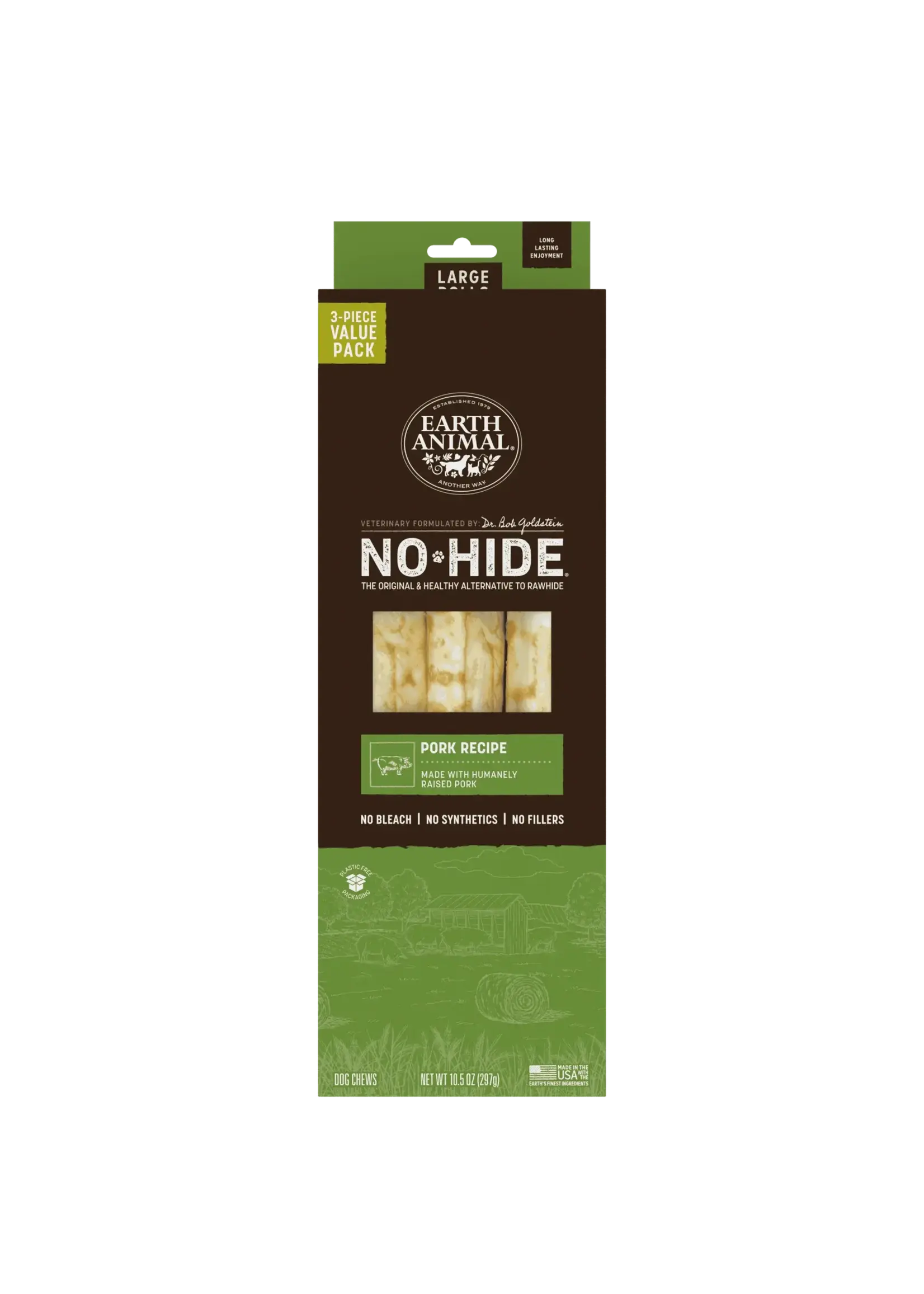 Earth Animal Earth Animal Dog No-Hide Pork Large Rolls - 3 piece Value Pack