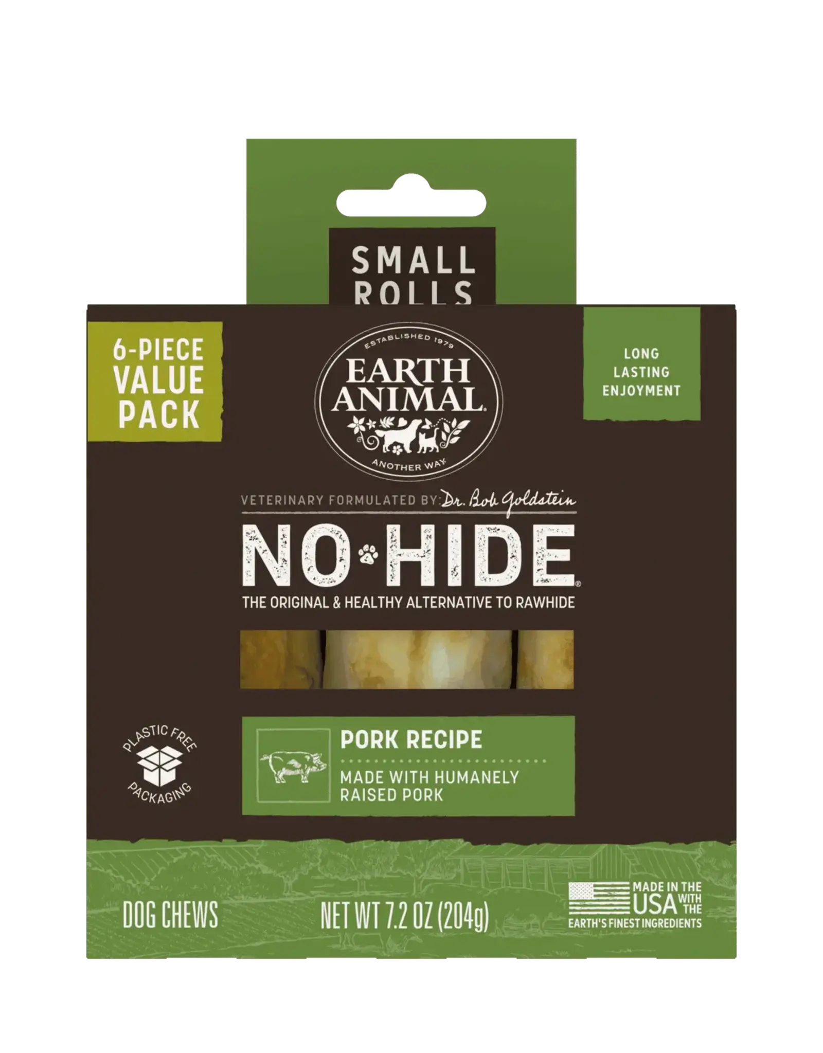 Earth Animal Earth Animal Dog No-Hide Pork Small Rolls - 6 piece Value Pack