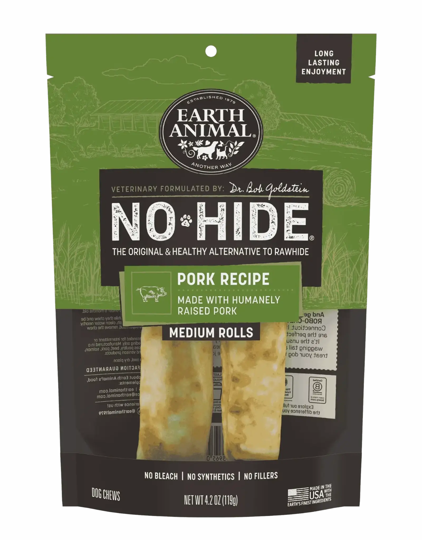 Earth Animal Earth Animal Dog No-Hide Pork Medium Rolls - 2 Pack
