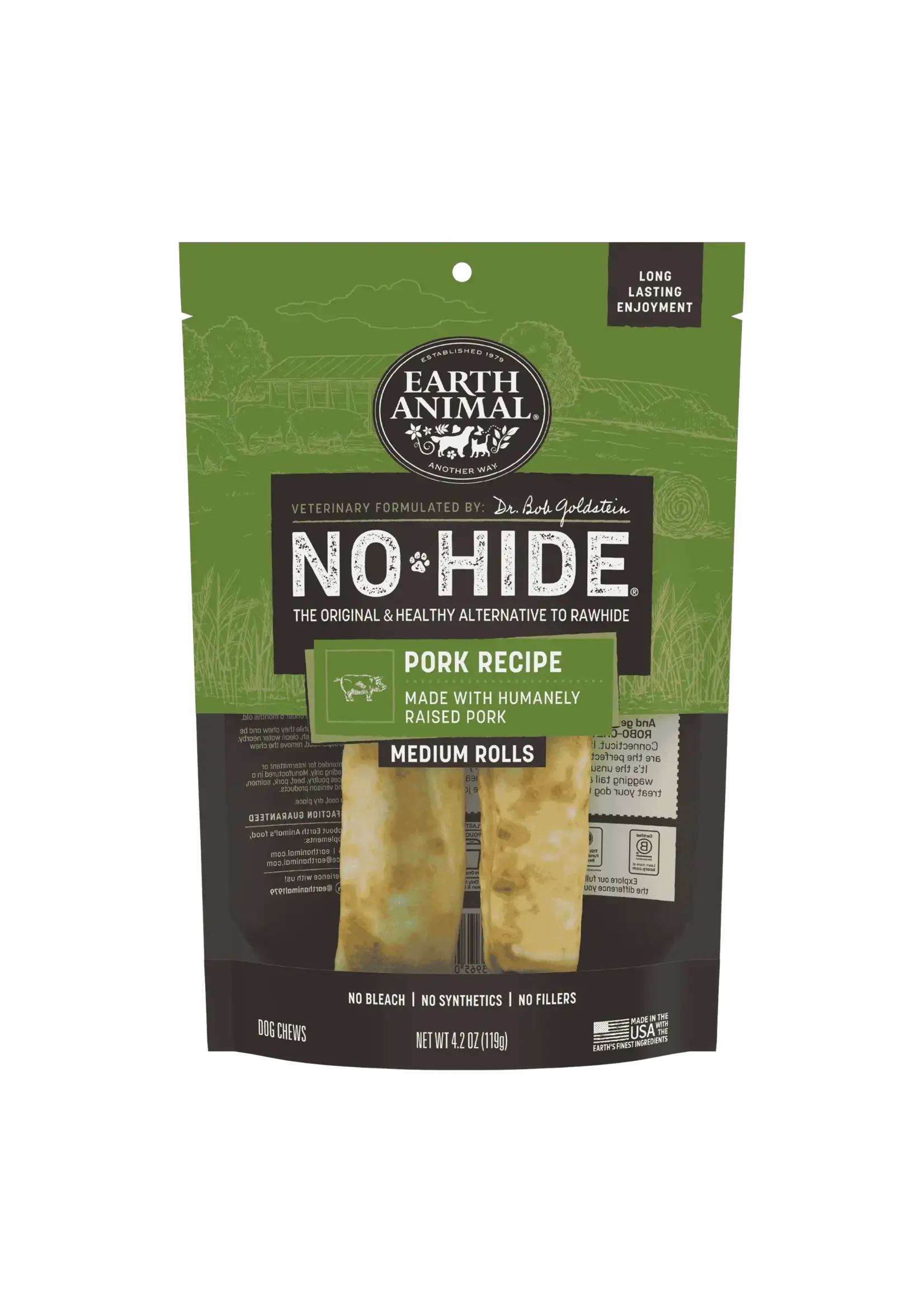 Earth Animal Earth Animal Dog No-Hide Pork Medium Rolls - 2 Pack