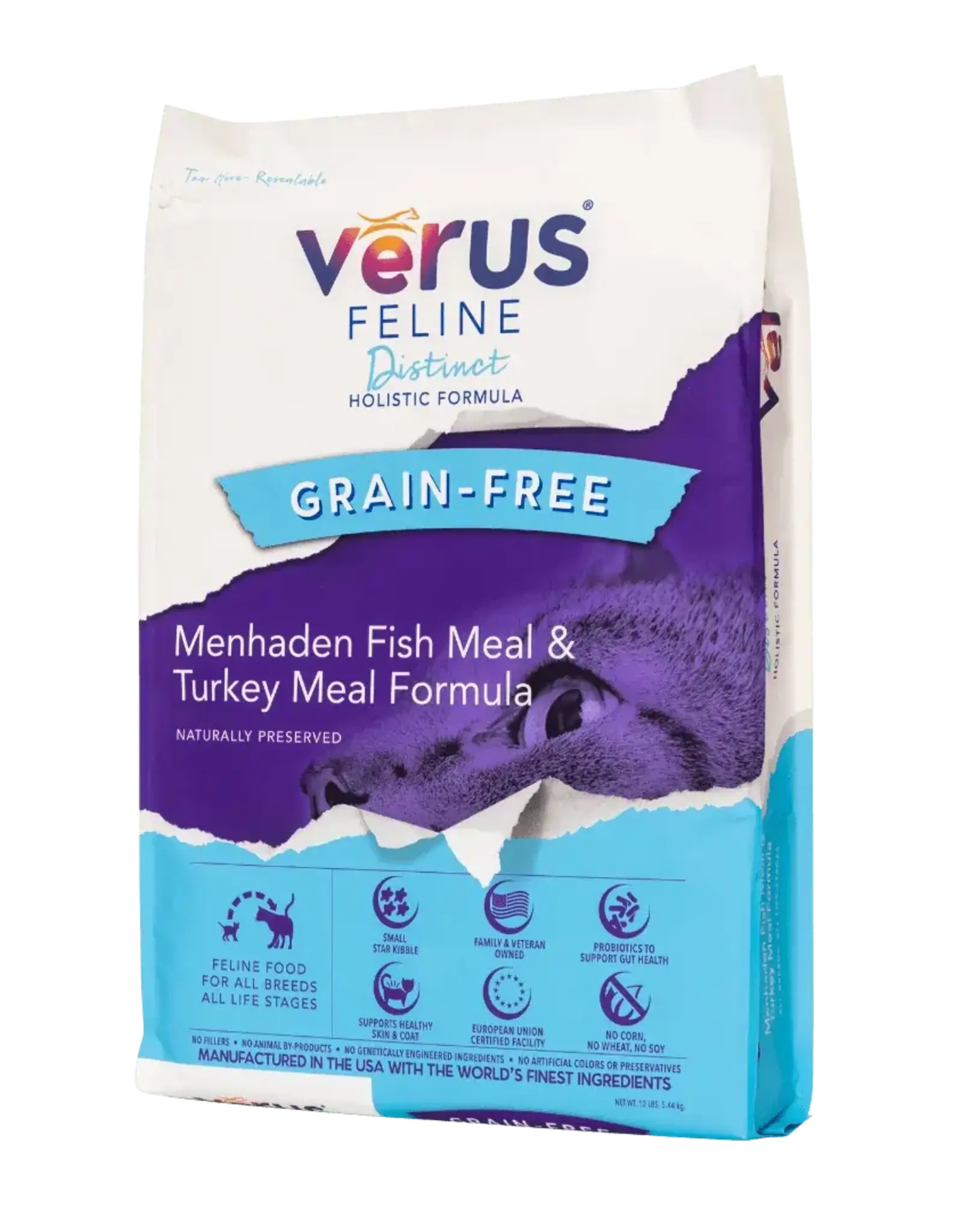 Verus VēRUS Feline Distinct Grain Free Dry Cat Food Menhaden Fish Meal & Turkey Meal - 12 lb