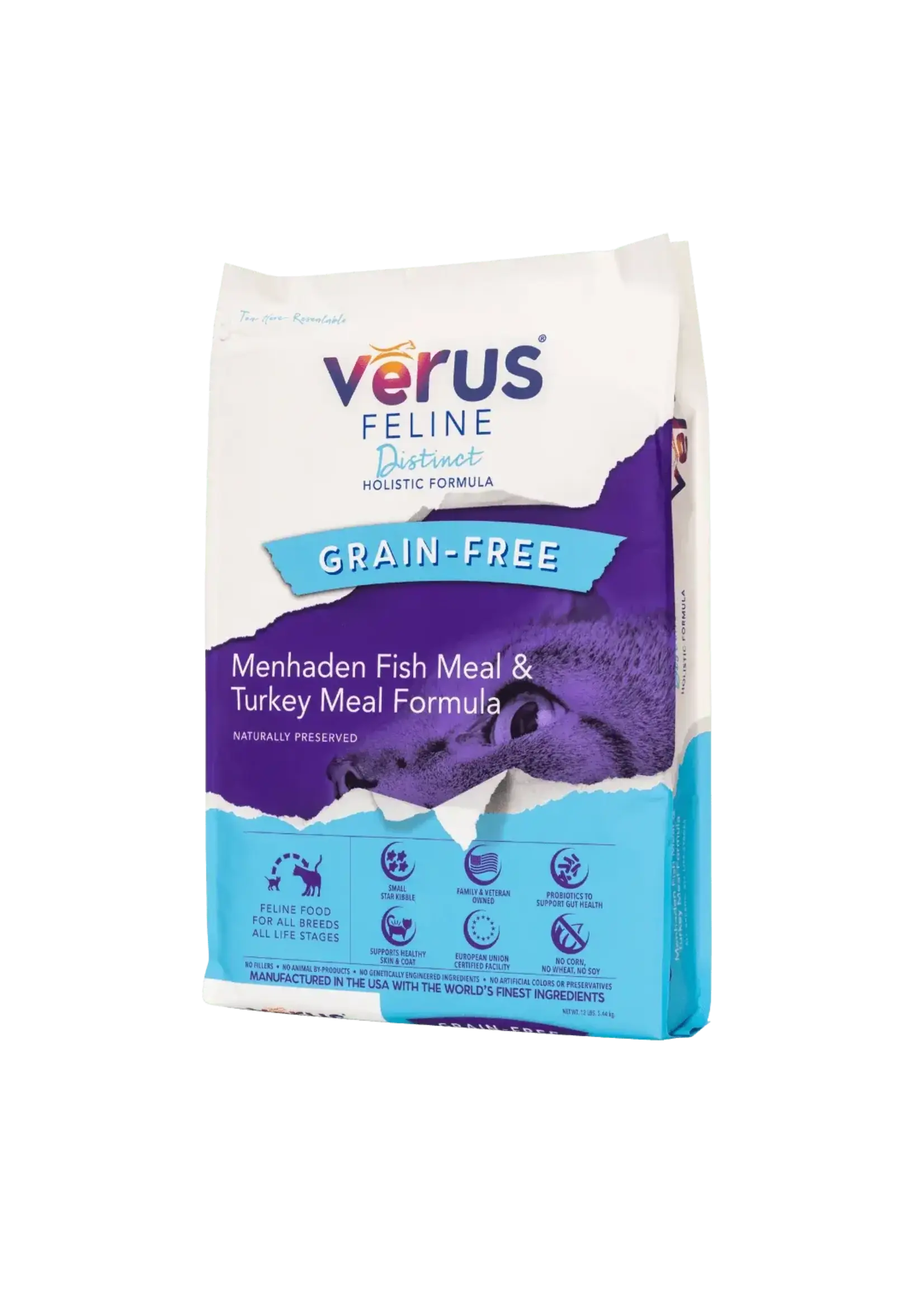 Verus VēRUS Feline Distinct Grain Free Dry Cat Food Menhaden Fish Meal & Turkey Meal - 12 lb