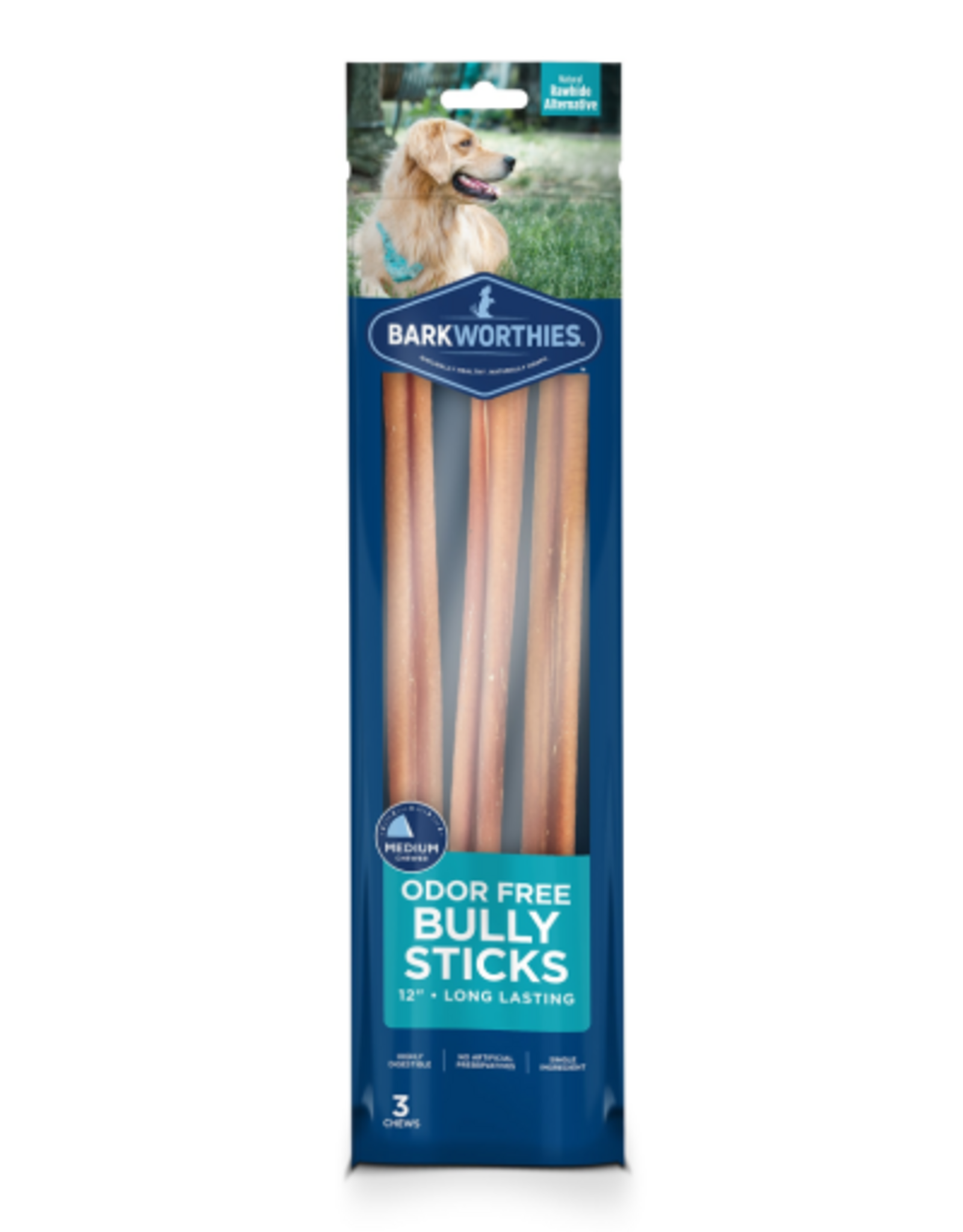 Barkworthies Barkworthies Bully Sticks Odor Free 12" Dog Treat - 3 count