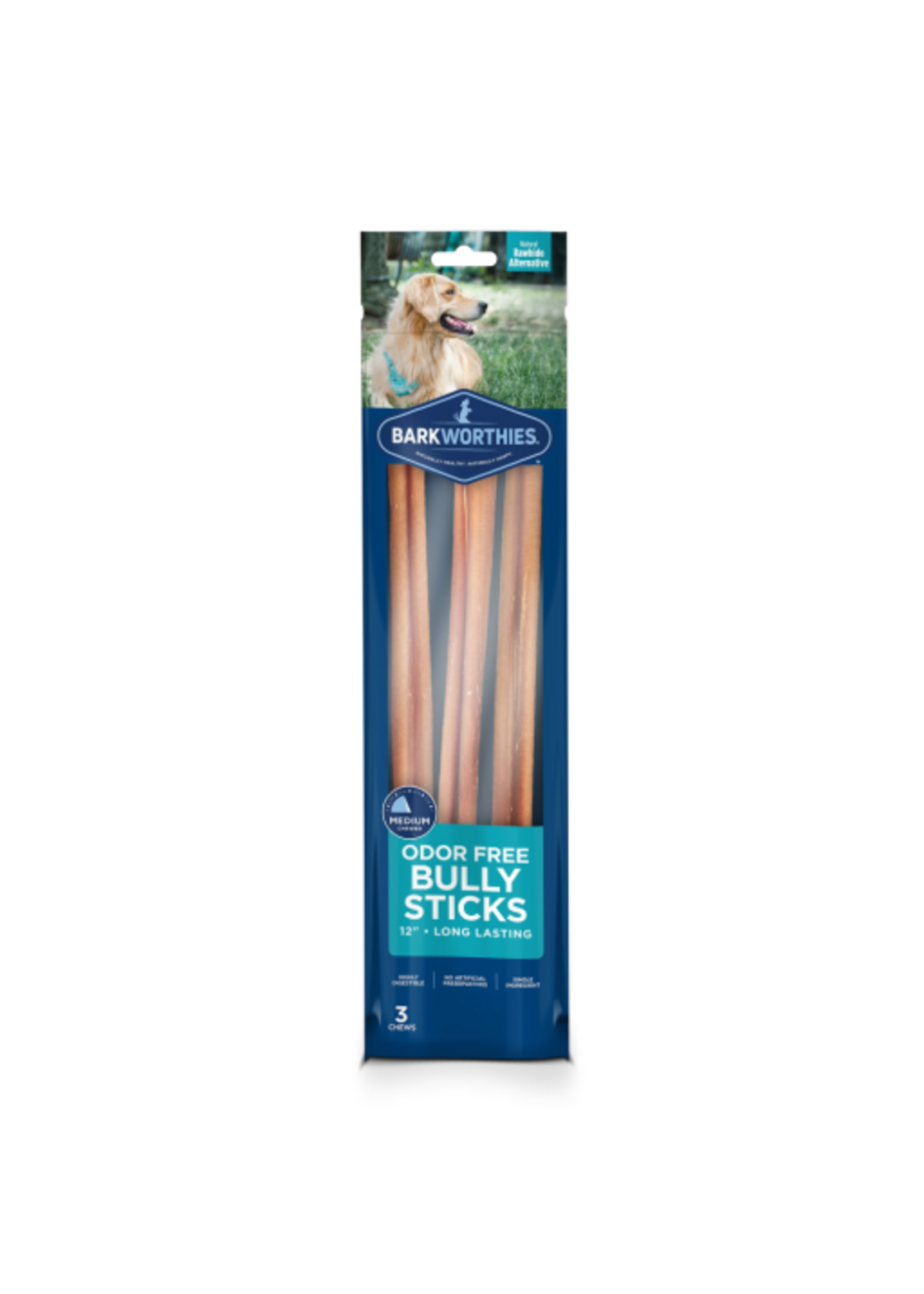 Barkworthies Barkworthies Bully Sticks Odor Free 12" Dog Treat - 3 count