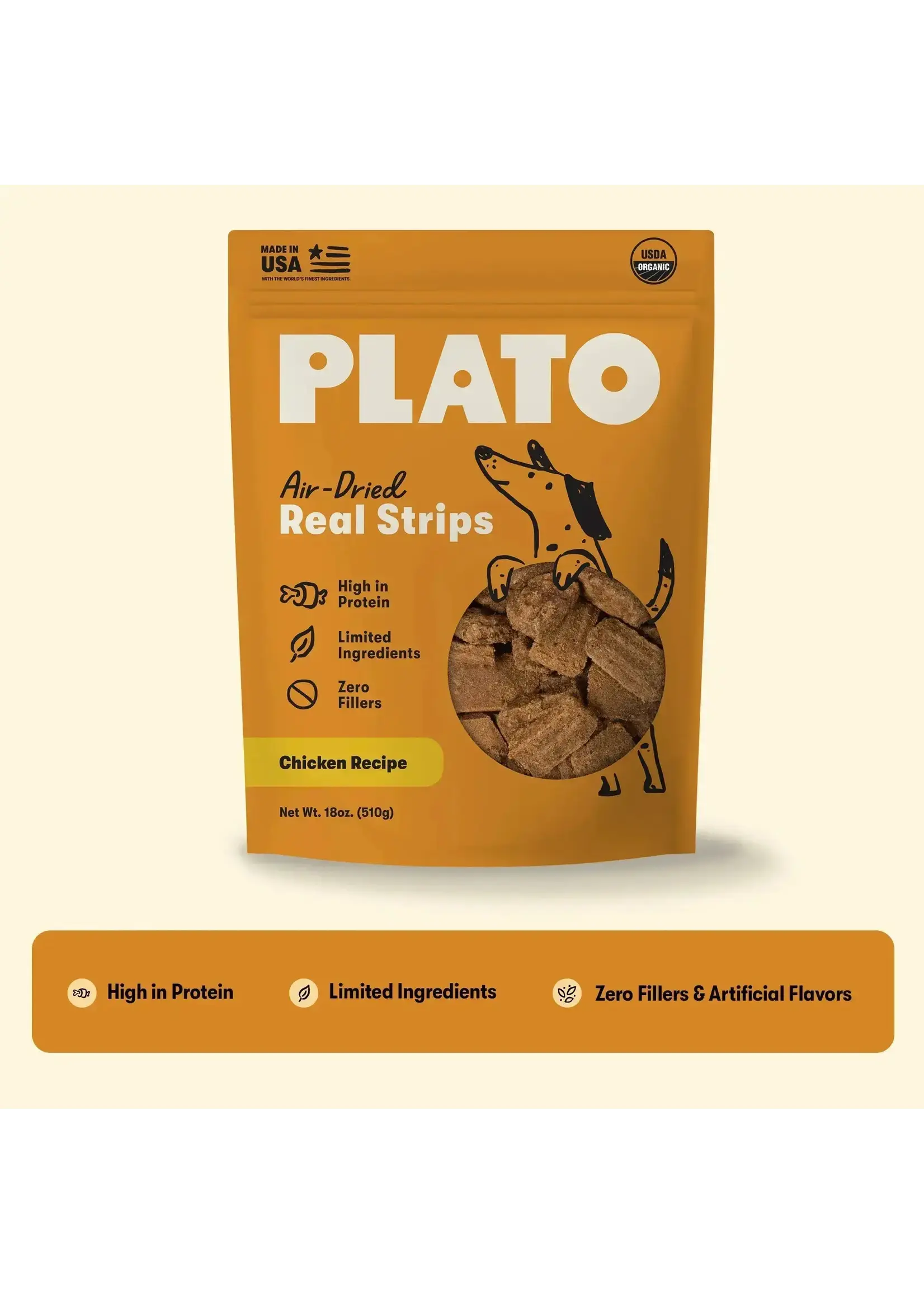 Plato Plato Dog Treats Organic Air-Dried Chicken Strips - 18 oz