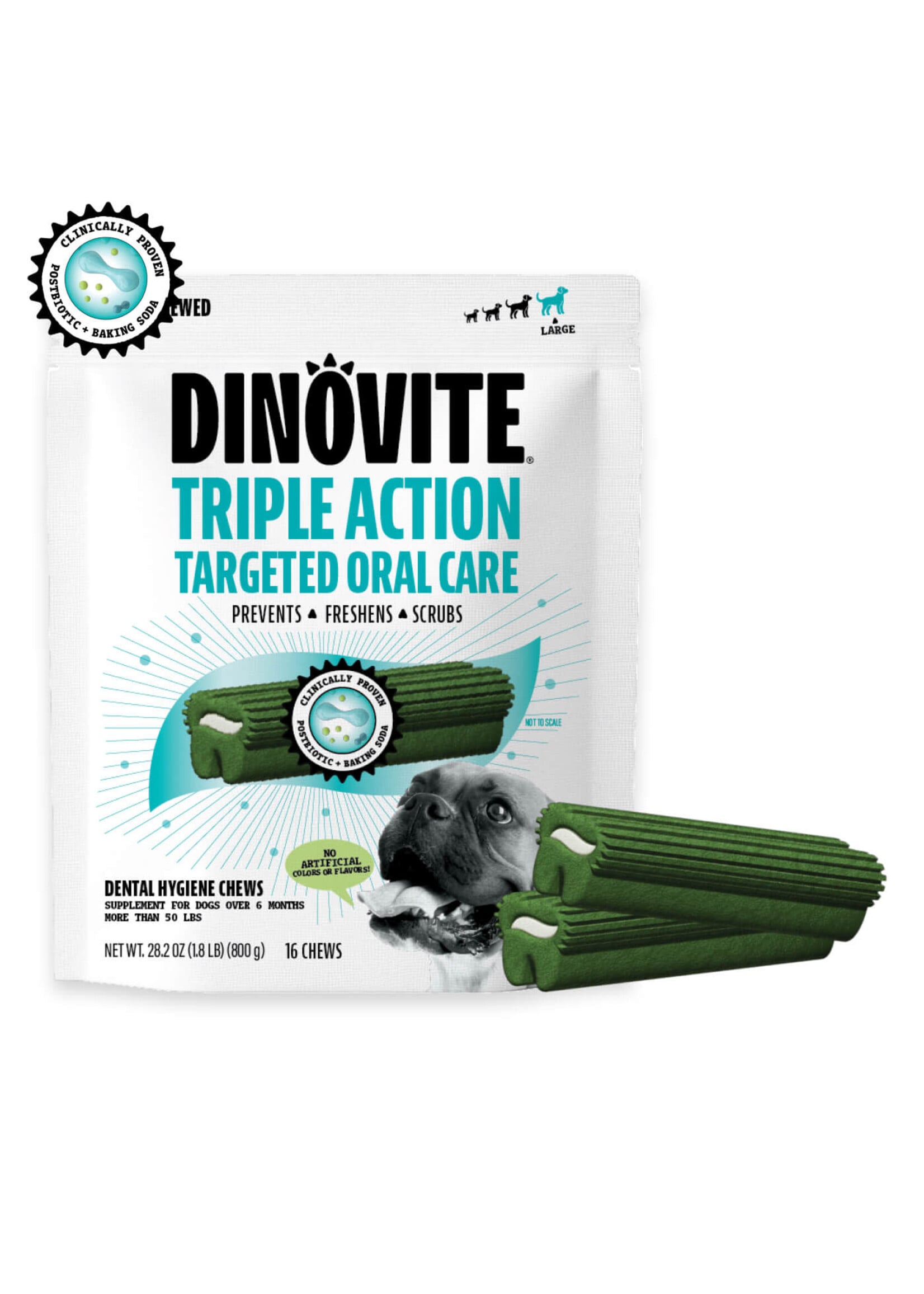 Dinovite Dinovite Triple Action Dental Dog Chews Large - 4 Count