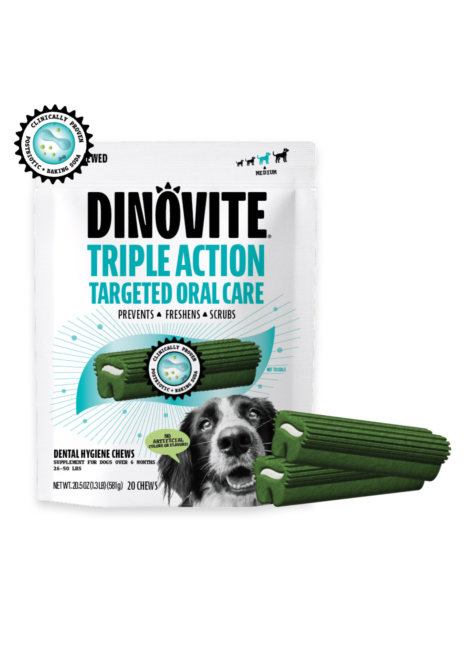 Dinovite Dinovite Triple Action Dental Dog Chews Medium - 5 Count