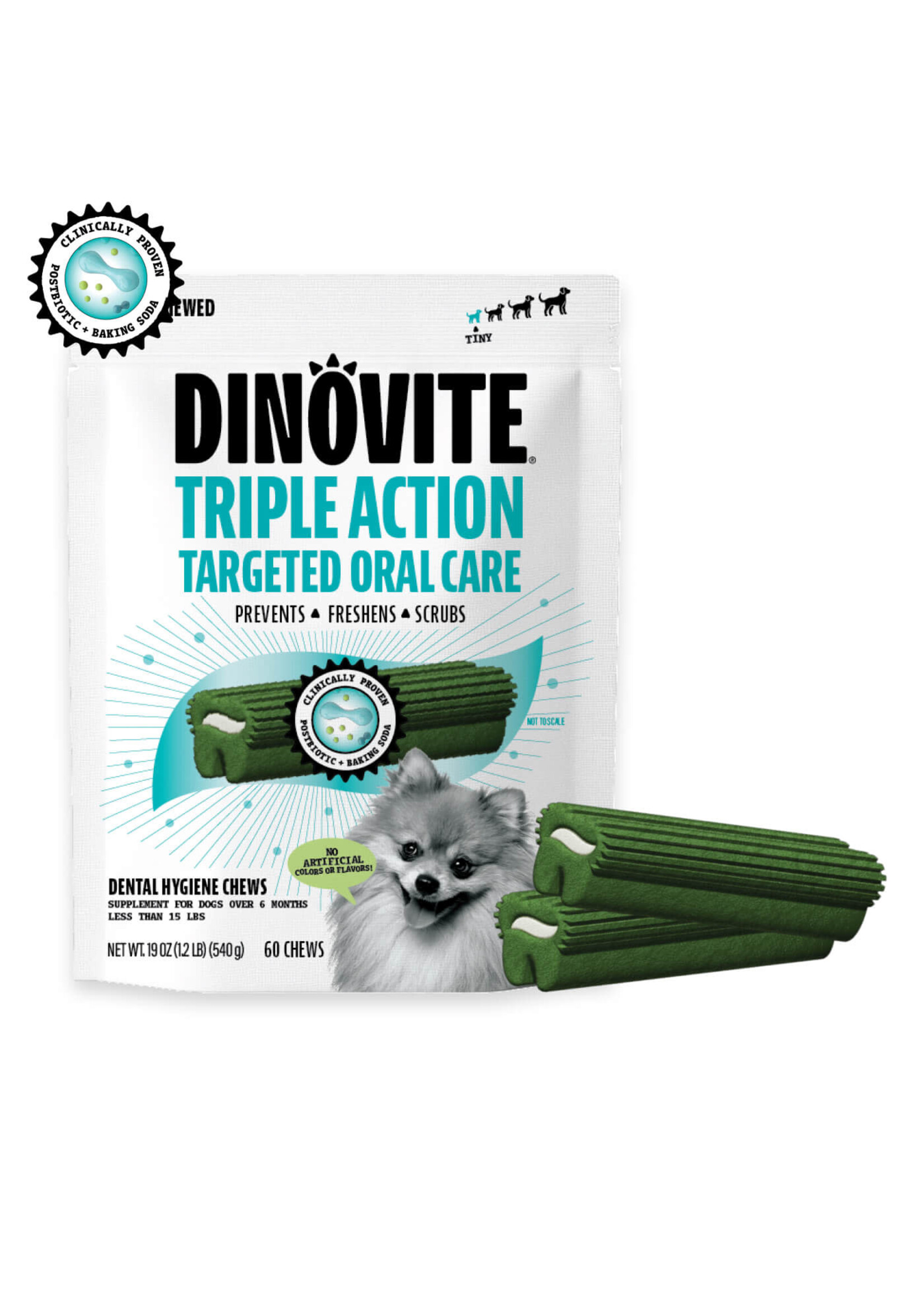 Dinovite Dinovite Triple Action Dental Dog Chews Tiny - 20 Count