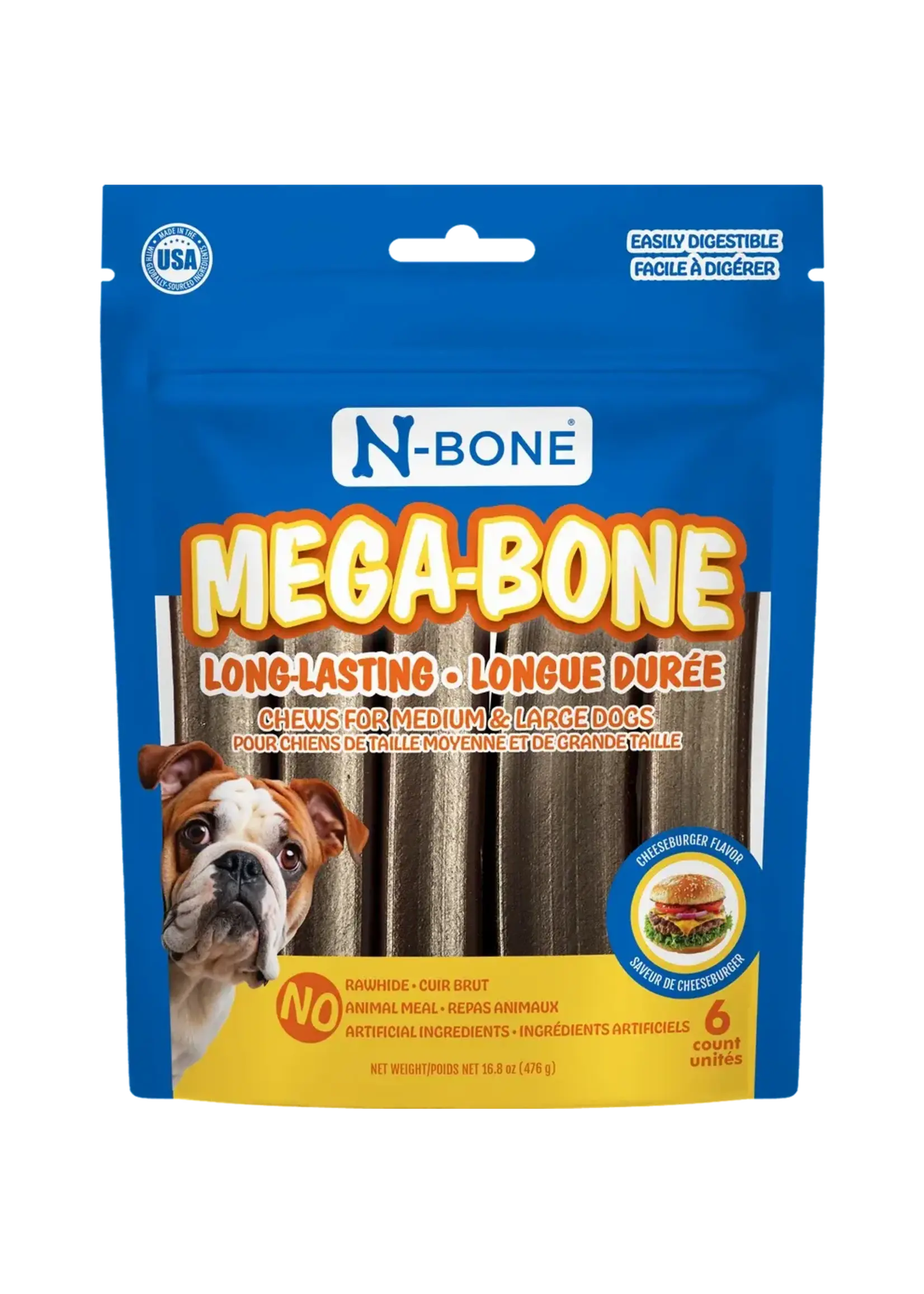 N-Bone N-Bone Mega-Bone Long-Lasting Dog Chew - Cheeseburger - 6 Count