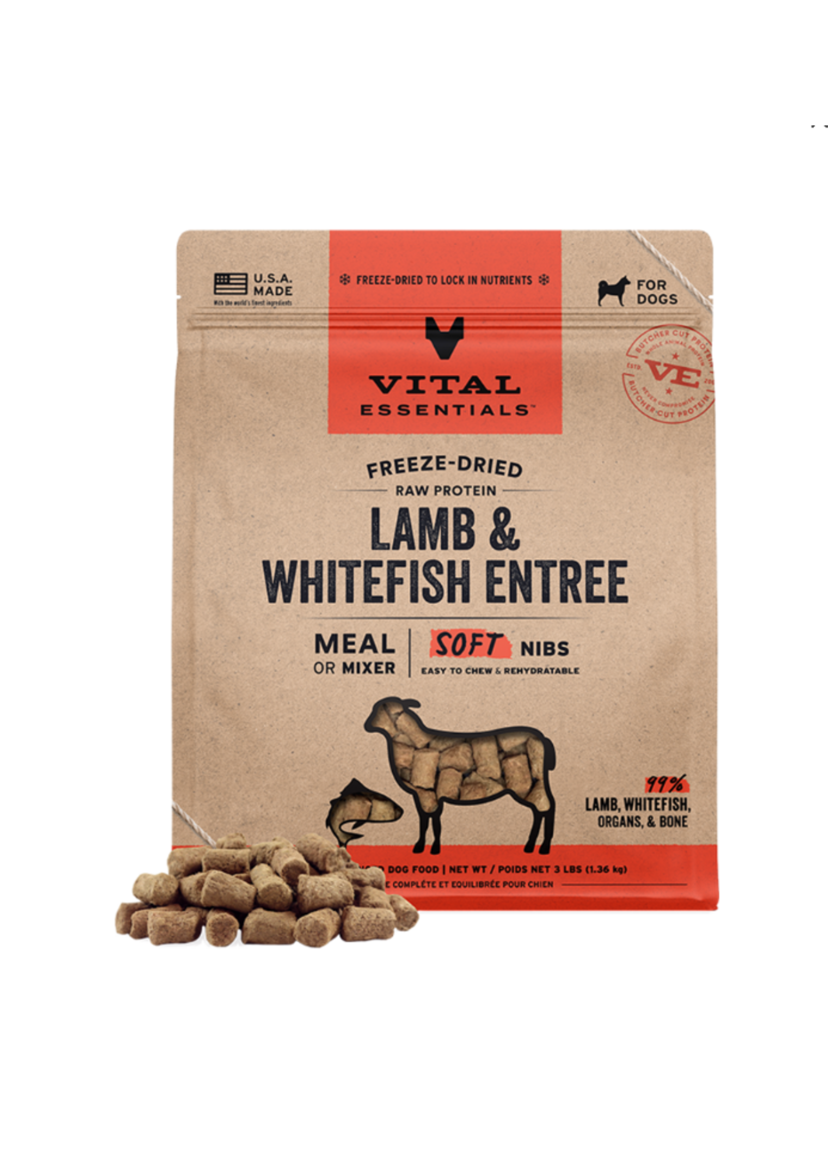 Vital Essentials Vital Essentials Freeze-Dried Raw Lamb & Whitefish Entree & Mixer Dog Food Soft Nibs - 3 lb