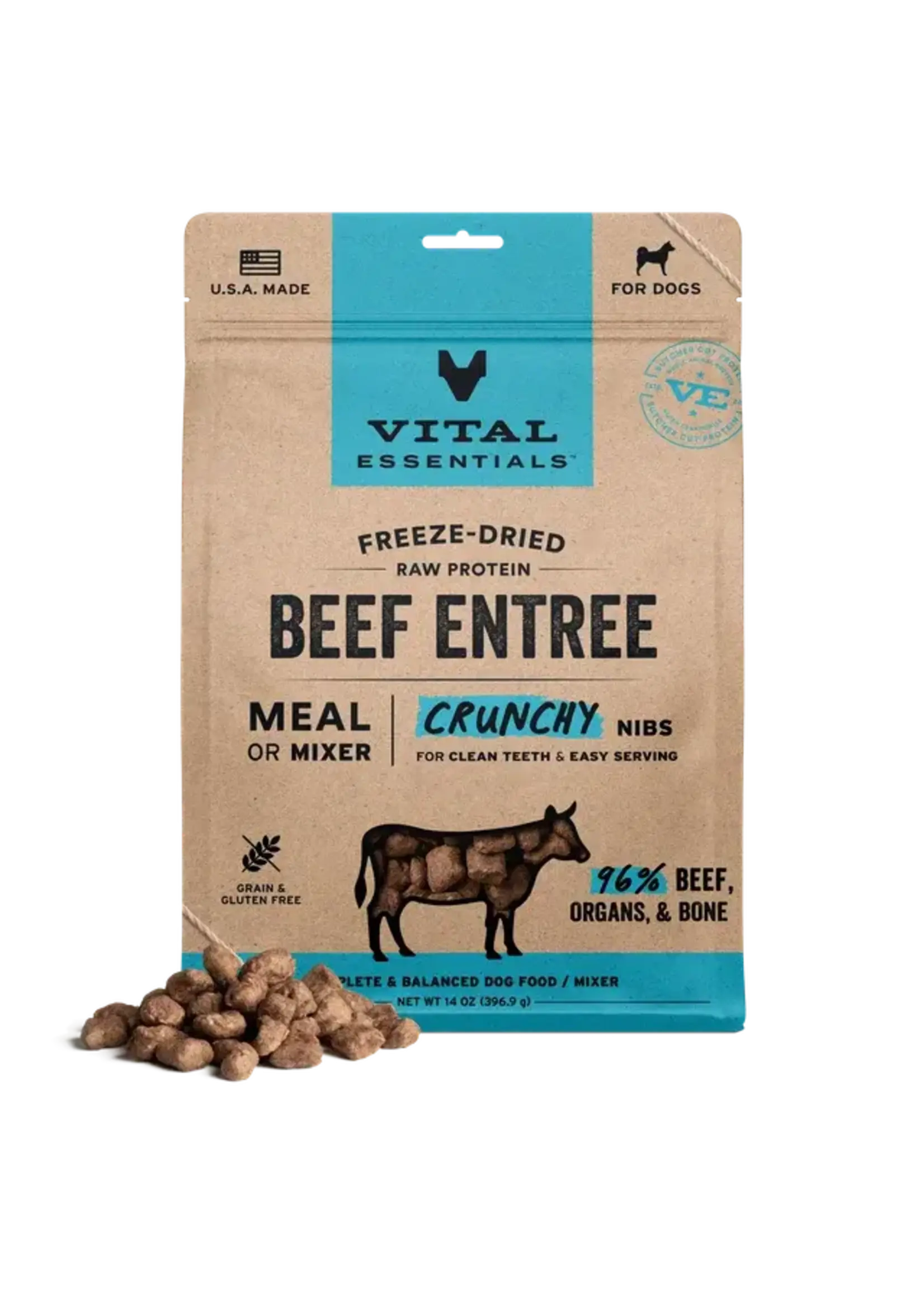 Vital Essentials Vital Essentials Freeze-Dried Dog Food - Beef Entree - Crunchy Nibs - 14 oz
