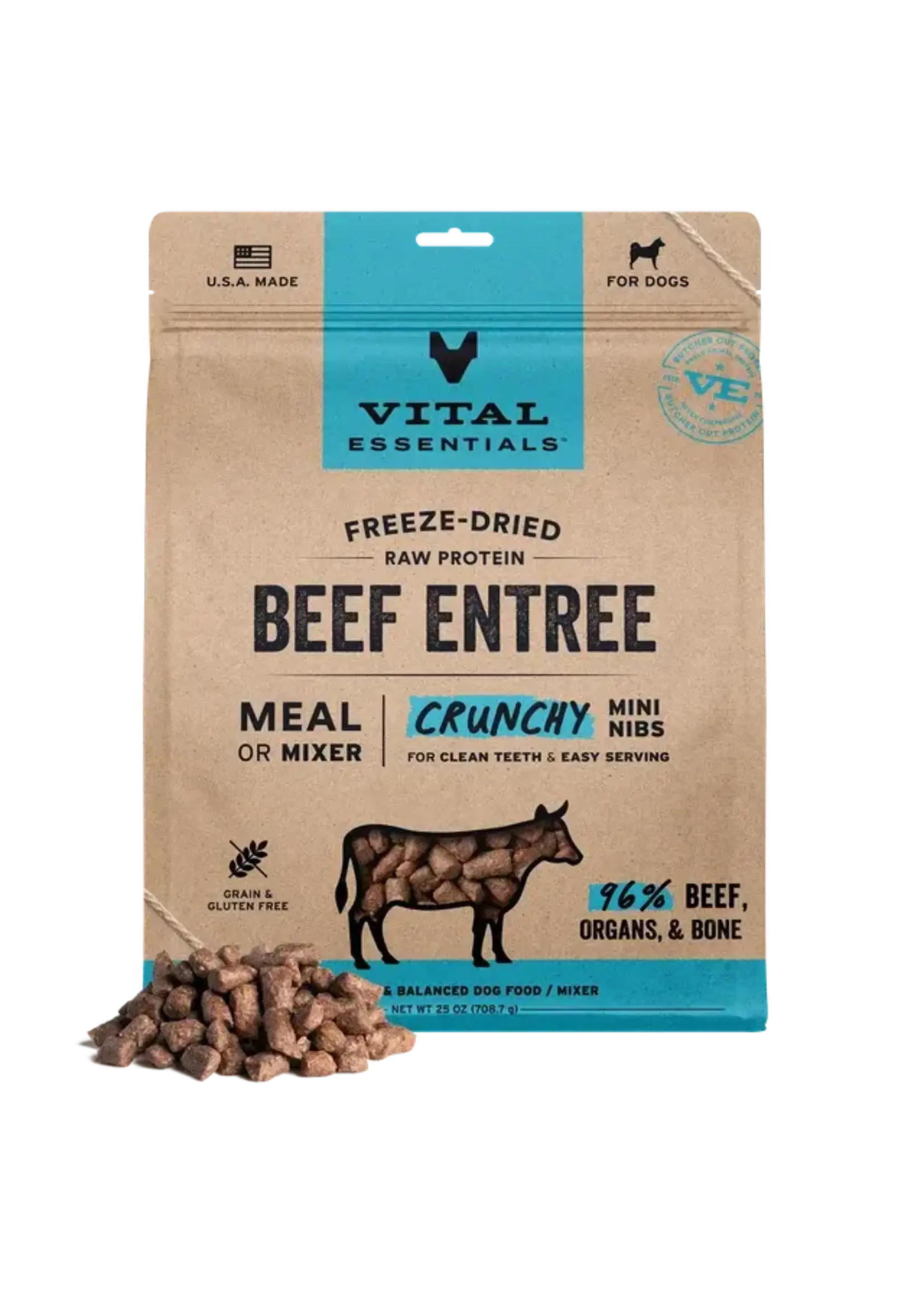 Vital Essentials Vital Essentials Freeze-Dried Dog Food - Beef Entree - Crunchy Mini Nibs - 25 oz