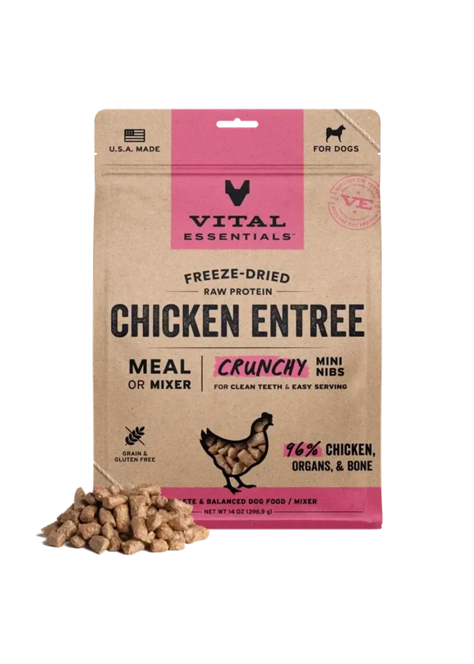 Vital Essentials Vital Essentials Freeze-Dried Dog Food - Chicken Entree - Crunchy Mini Nibs - 14 oz