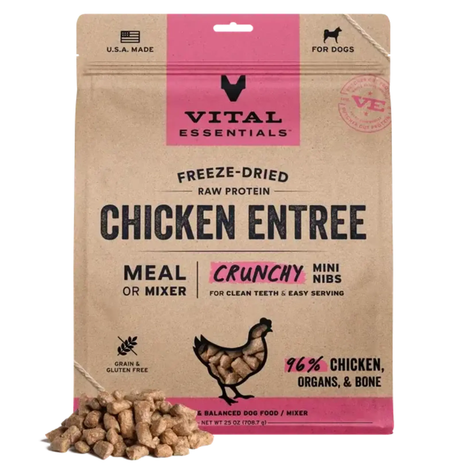 Vital Essentials Vital Essentials Freeze-Dried Dog Food - Chicken Entree - Crunchy Mini Nibs - 25 oz