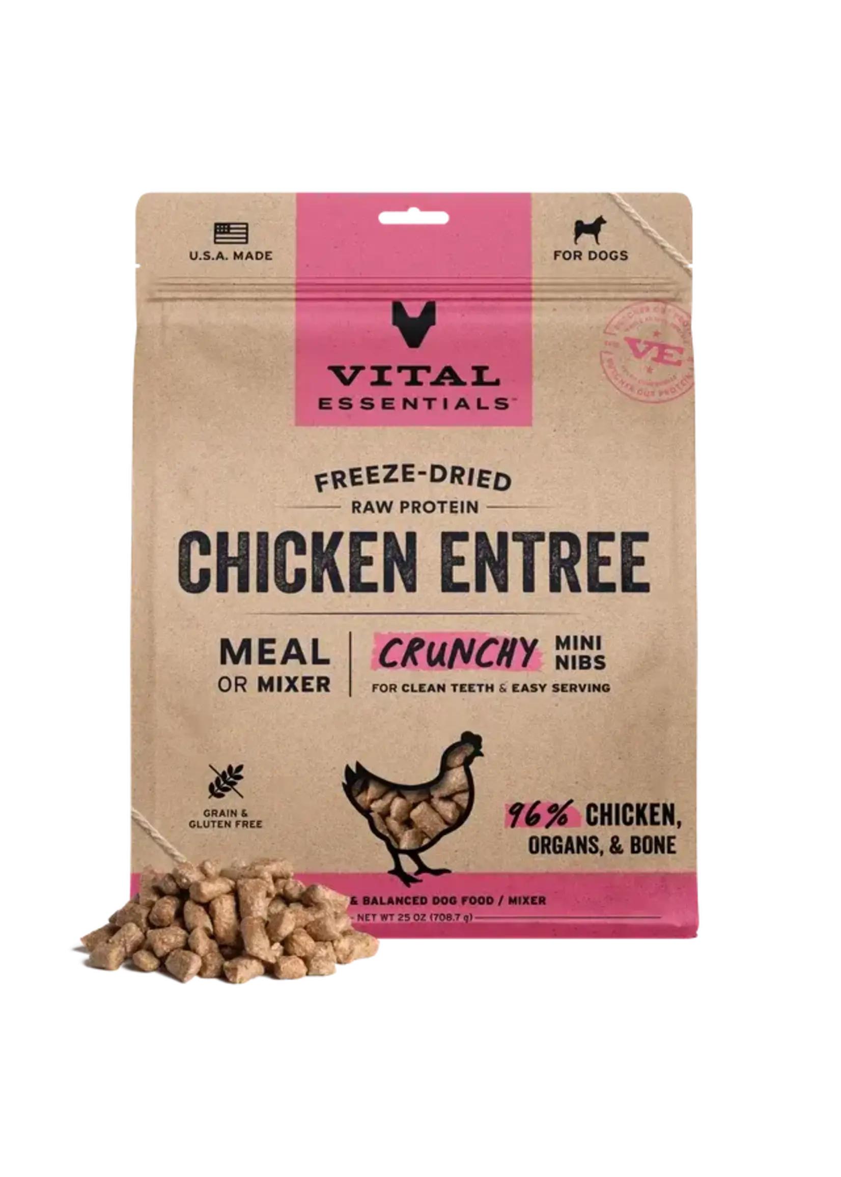 Vital Essentials Vital Essentials Freeze-Dried Dog Food - Chicken Entree - Crunchy Mini Nibs - 25 oz