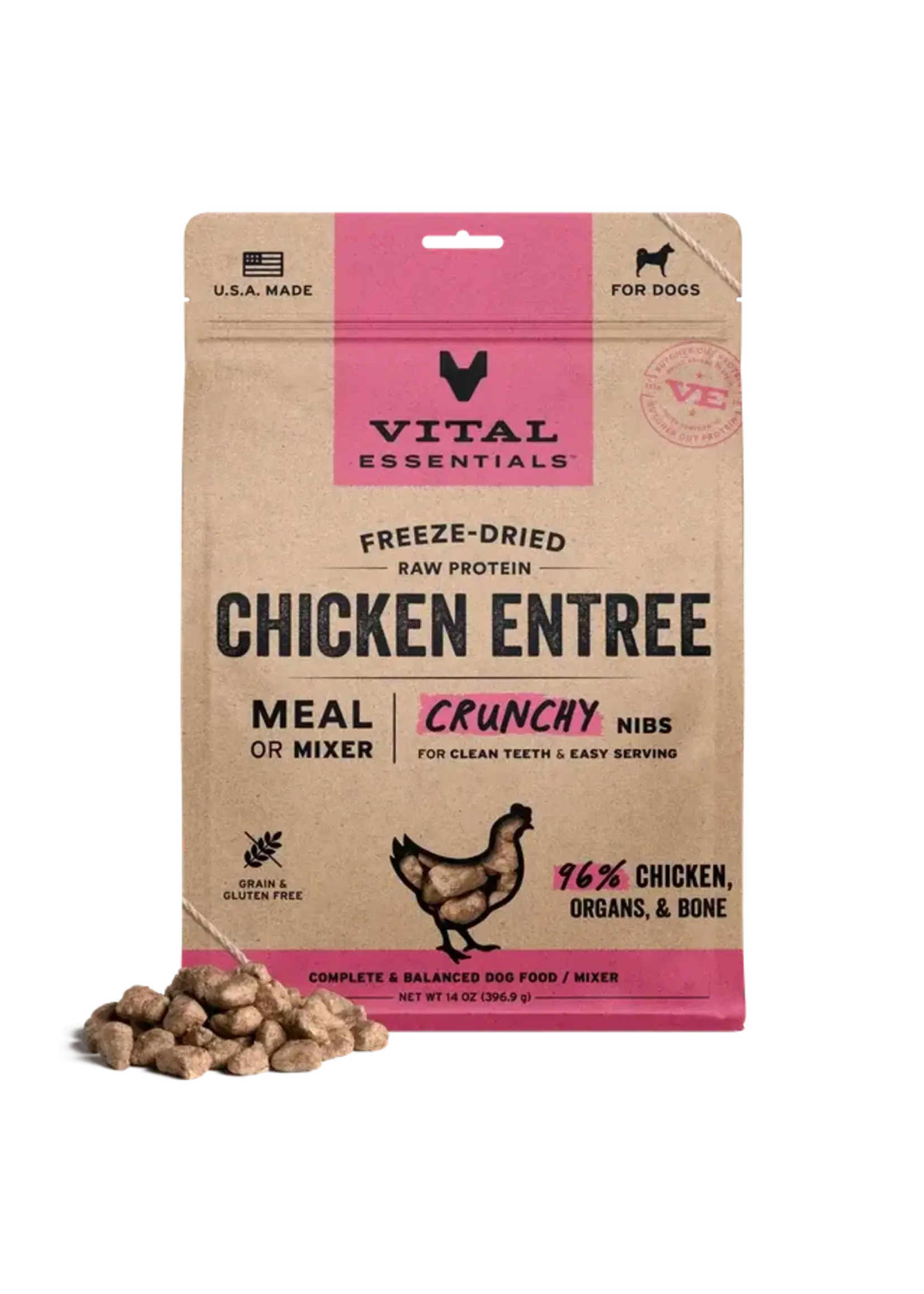 Vital Essentials Vital Essentials Freeze-Dried Dog Food - Chicken Entree - Crunchy Nibs - 14 oz
