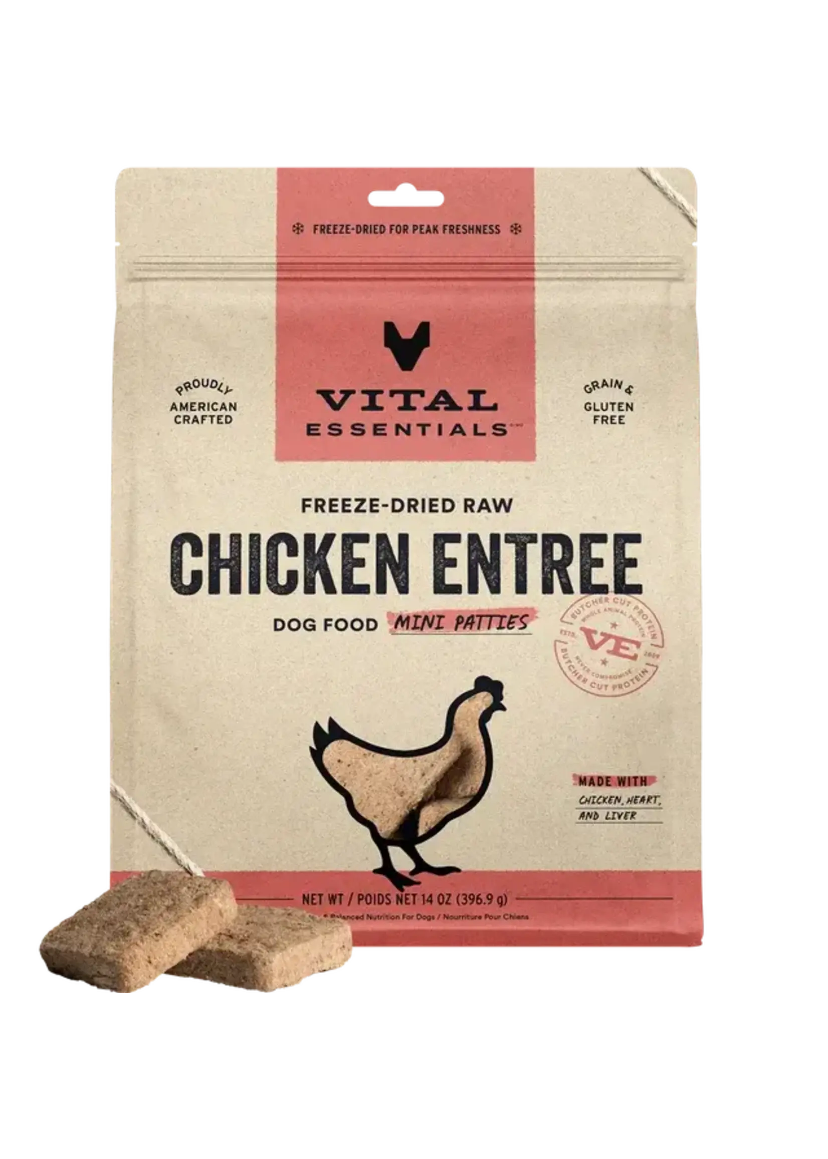 Vital Essentials Vital Essentials Freeze-Dried Dog Food - Chicken Entree - Mini Patties - 14 oz