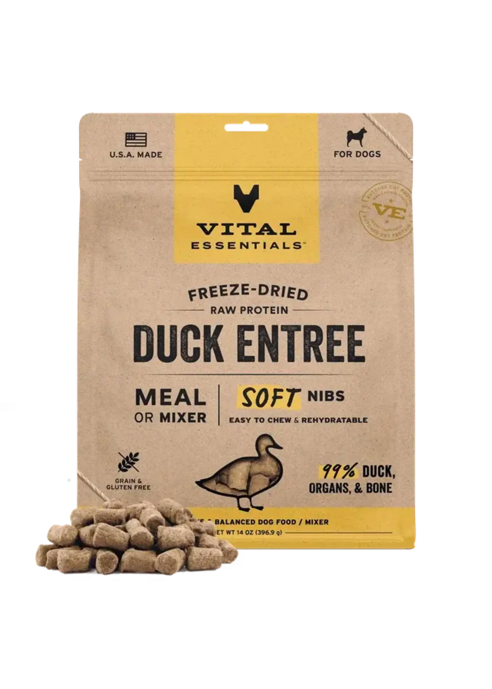 Vital Essentials Vital Essentials Freeze-Dried Dog Food - Duck Entree - Soft Nibs - 14 oz
