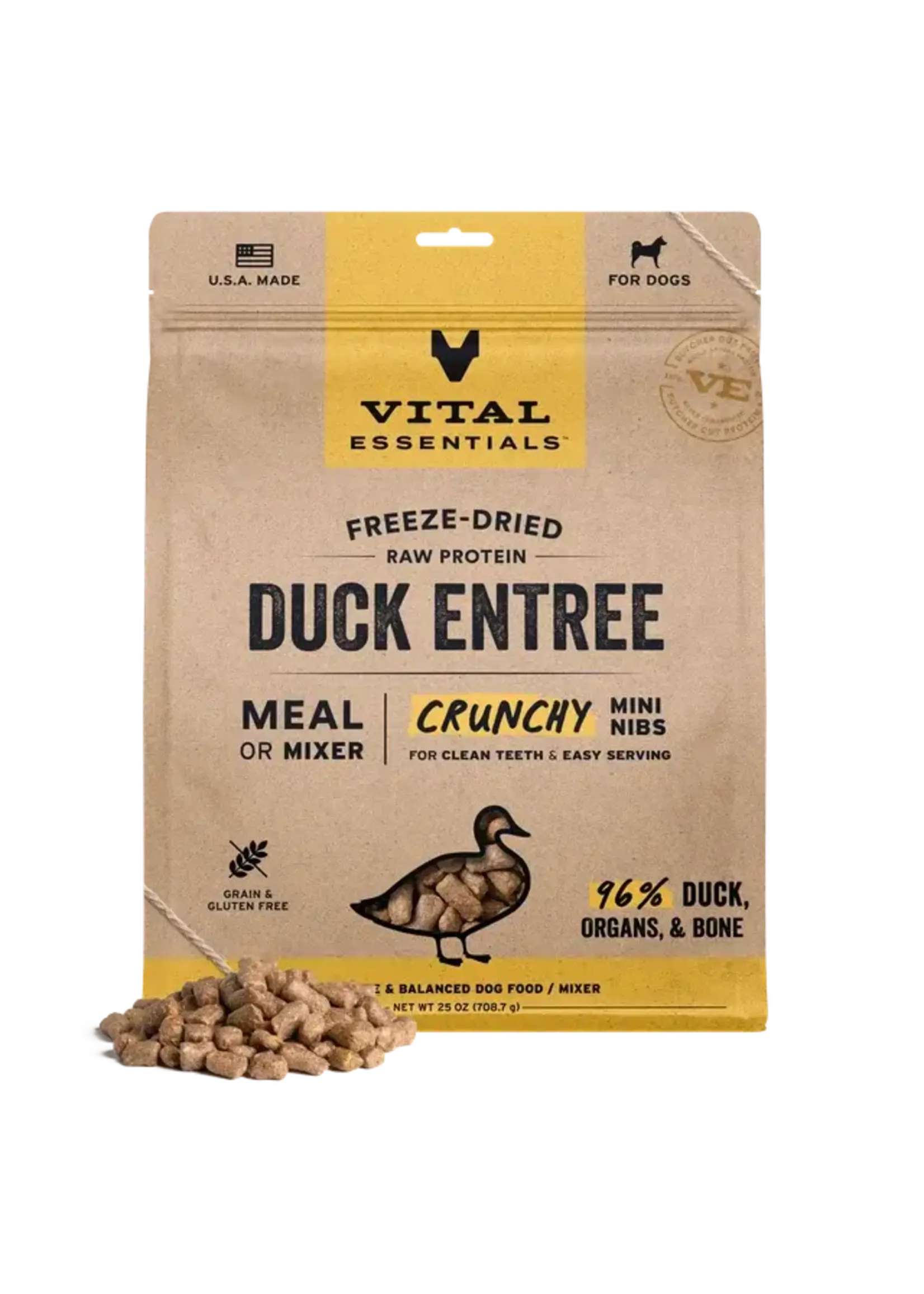 Vital Essentials Vital Essentials Freeze-Dried Dog Food - Duck Entree - Crunchy Mini Nibs - 25 oz
