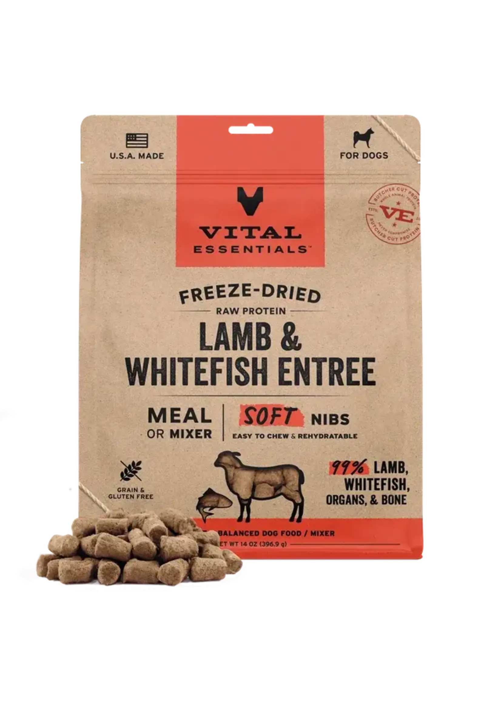 Vital Essentials Vital Essentials Freeze-Dried Dog Food - Lamb & Whitefish Entree - Soft Nibs - 14 oz