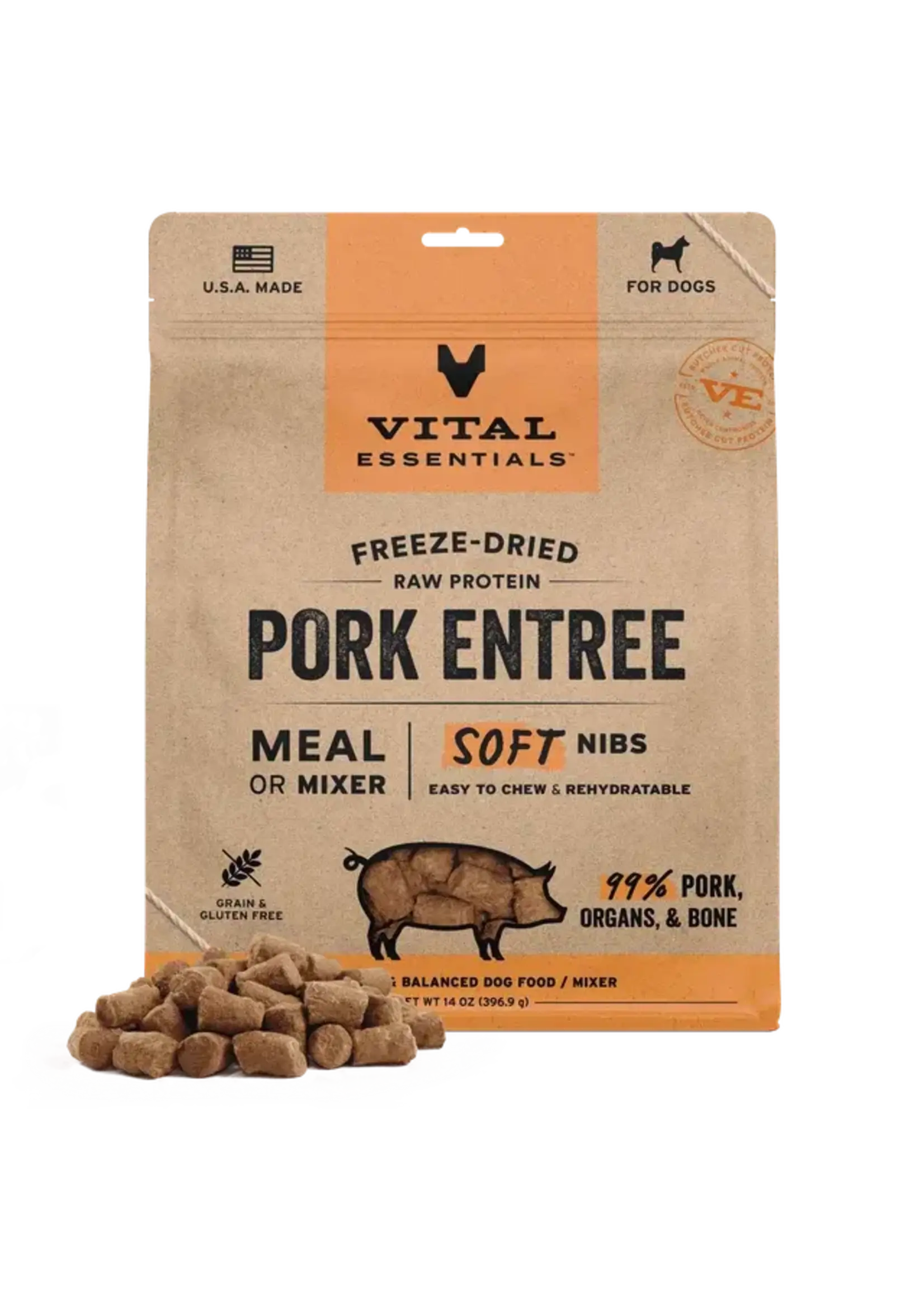 Vital Essentials Vital Essentials Freeze-Dried Dog Food - Pork Entree - Soft Nibs - 14 oz