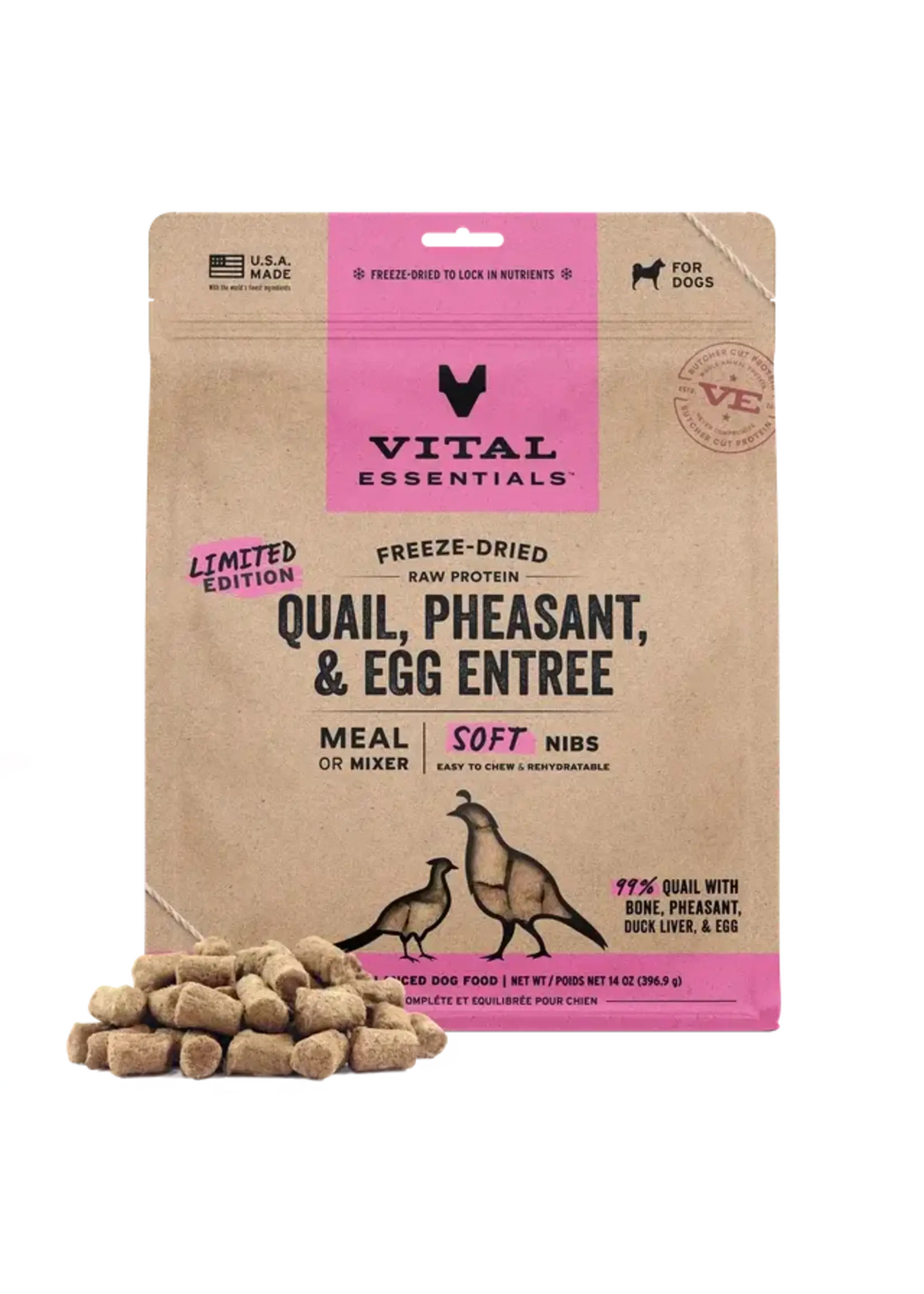Vital Essentials Vital Essentials Freeze-Dried Dog Food - Quail, Pheasant, Egg Soft Nibs - 14 oz