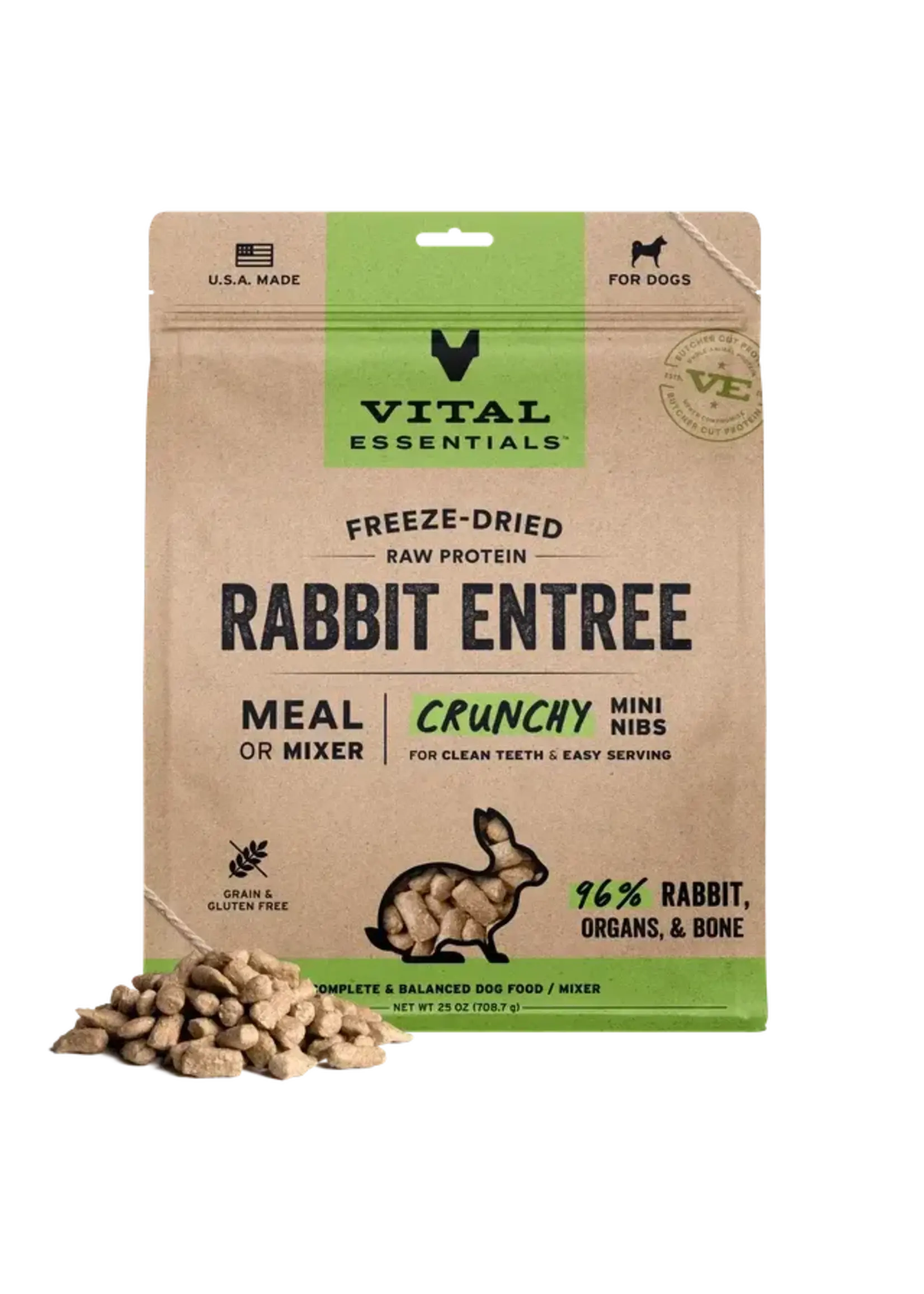 Vital Essentials Vital Essentials Freeze-Dried Dog Food - Rabbit Entree - Crunchy Mini Nibs - 25 oz