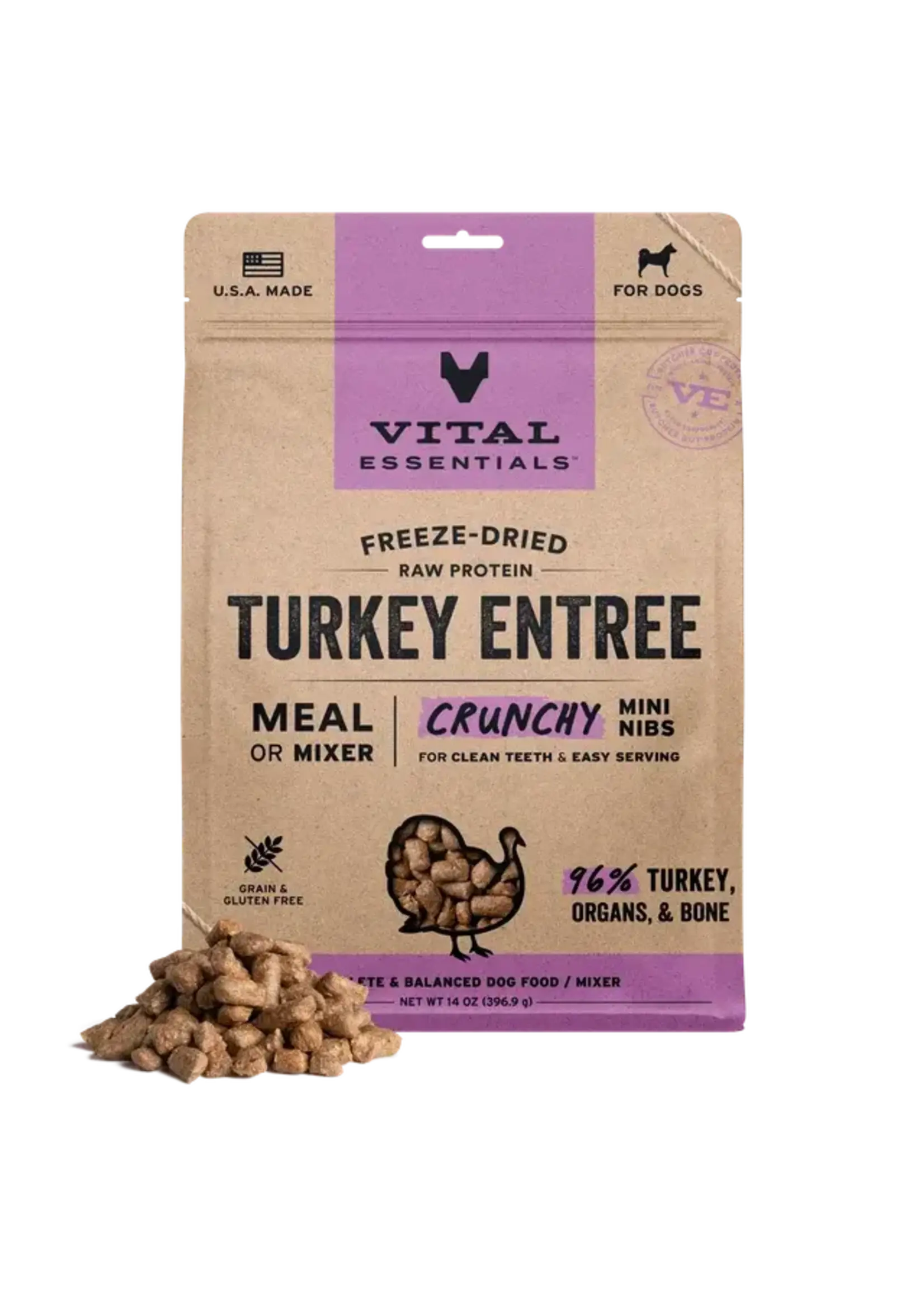 Vital Essentials Vital Essentials Freeze-Dried Dog Food - Turkey Entree - Crunchy Mini Nibs - 14 oz