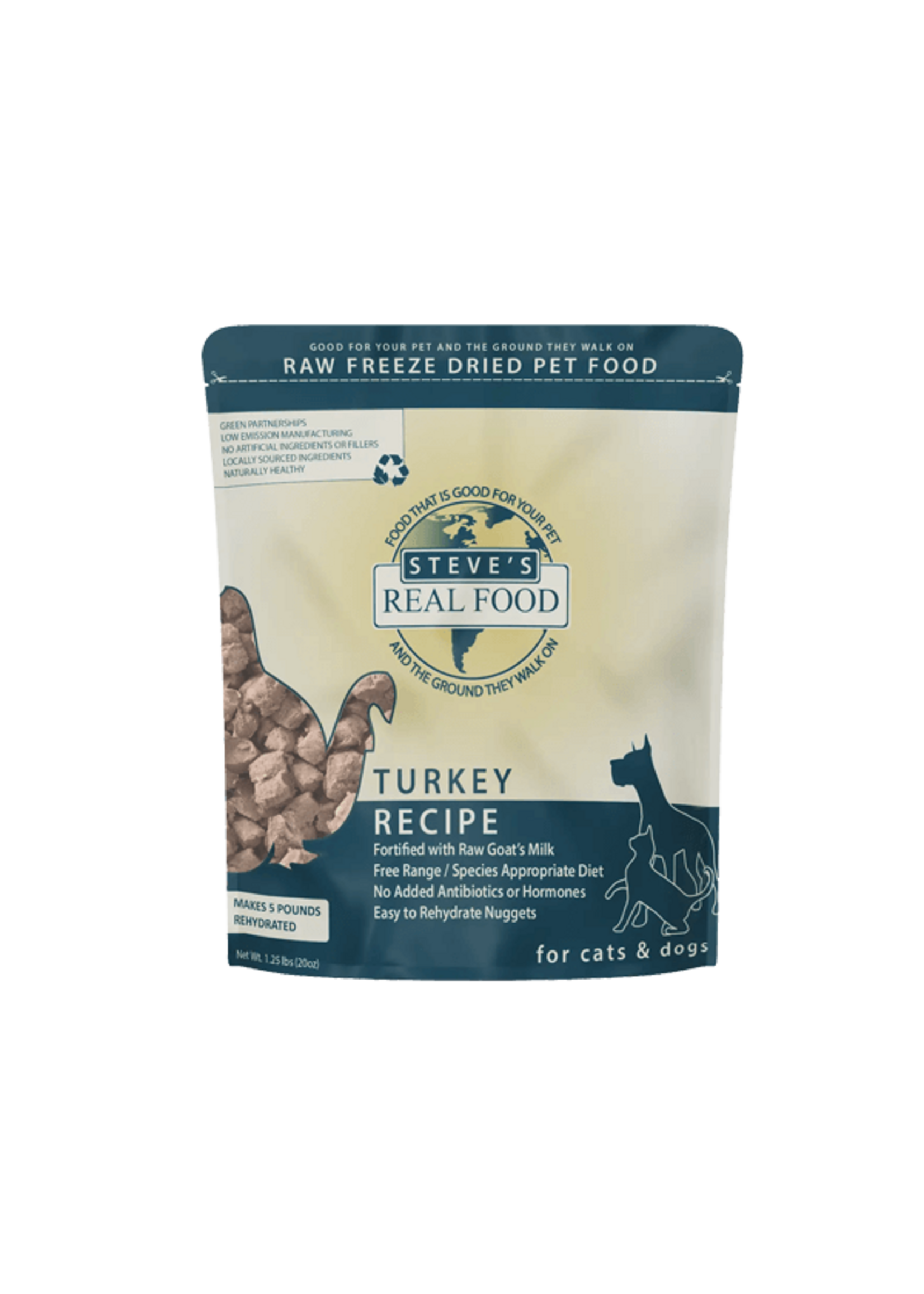 Steve's Real Food Steve's Freeze-Dried Raw Dog & Cat Food - Turkey Nuggets - 1.25 lb