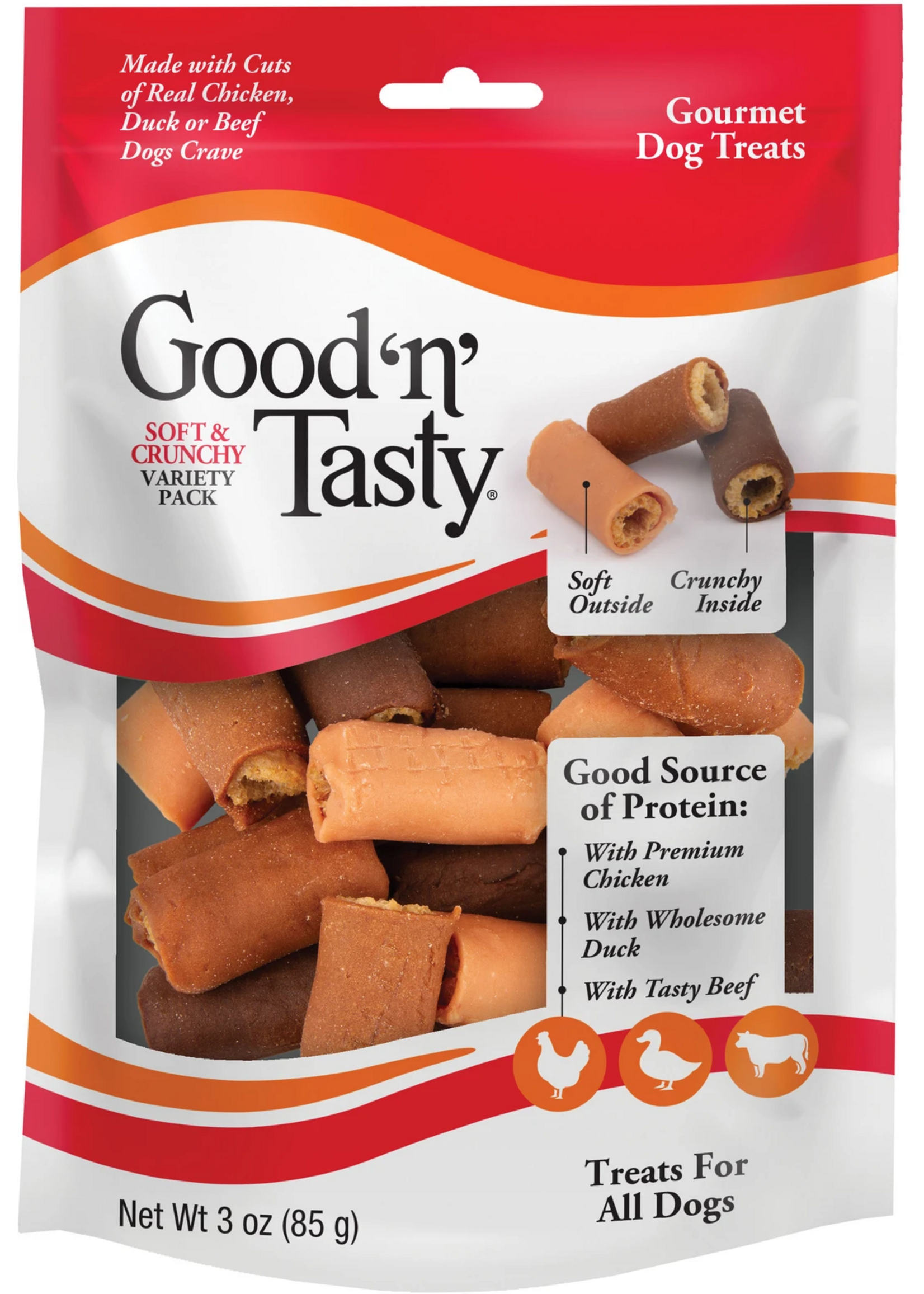 Good 'N' Tasty Good 'N' Tasty Soft & Crunchy Chicken, Duck & Beef Dog Treats - 3 oz