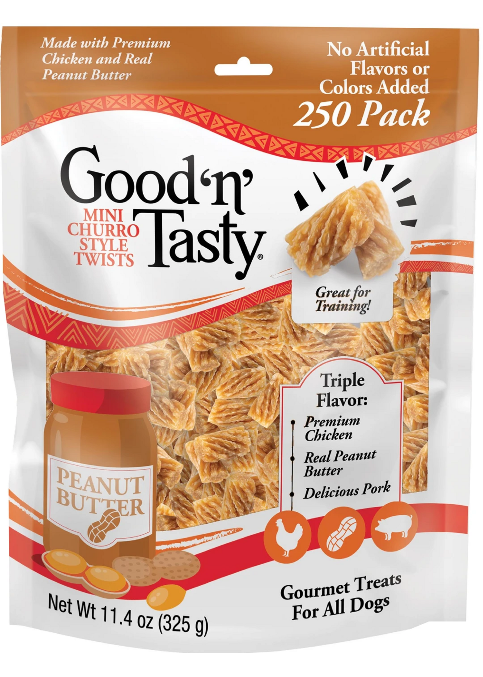 Good 'N' Tasty Good 'N' Tasty Mini Churro Twists Chicken, Peanut Butter & Pork Dog Treats - 11.4 oz, 250 Pack
