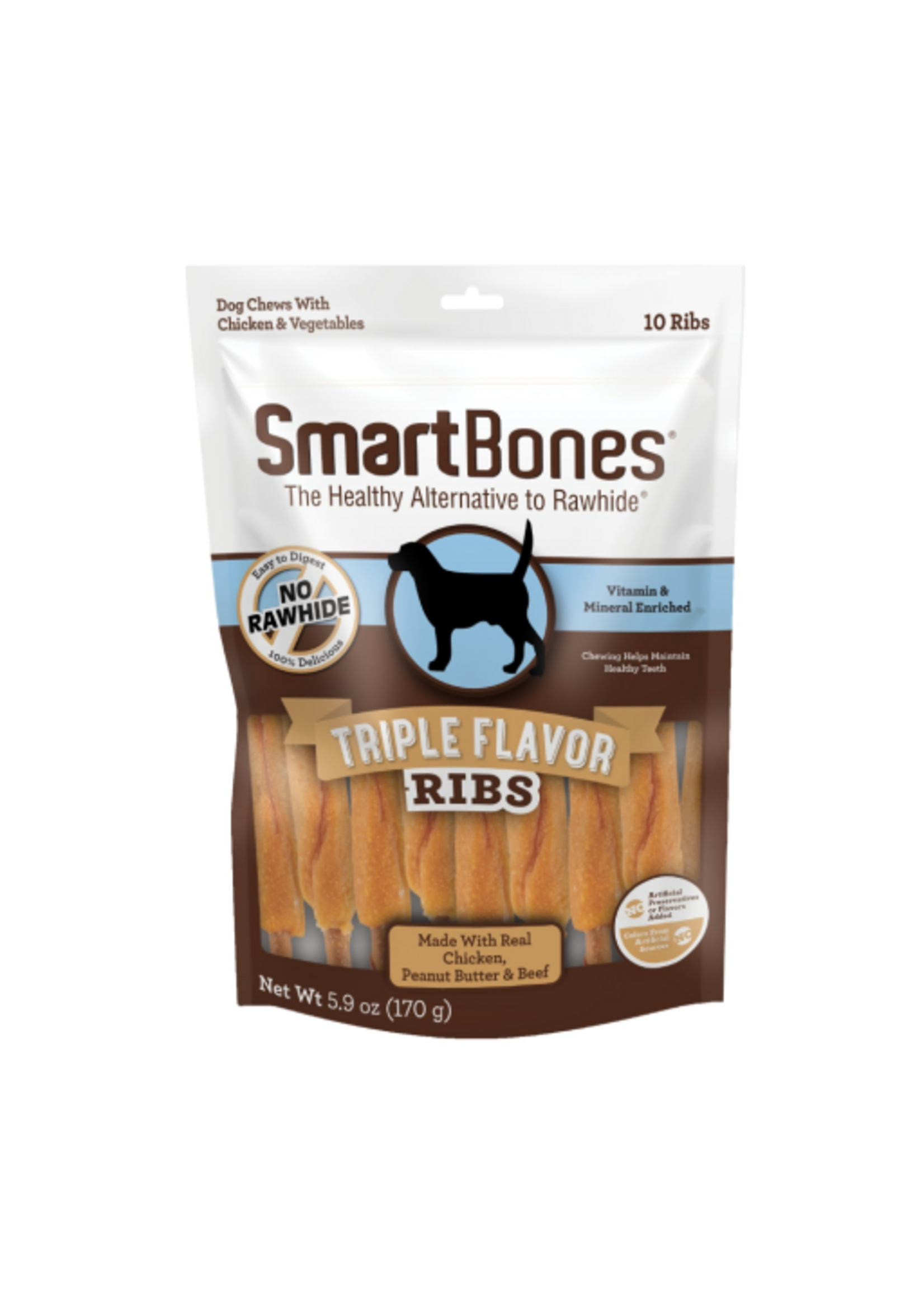 SmartBones SmartBones Triple Flavor Ribs Chicken, Peanut Butter & Beef Dog Treats - 5.9 oz, 10 Pack